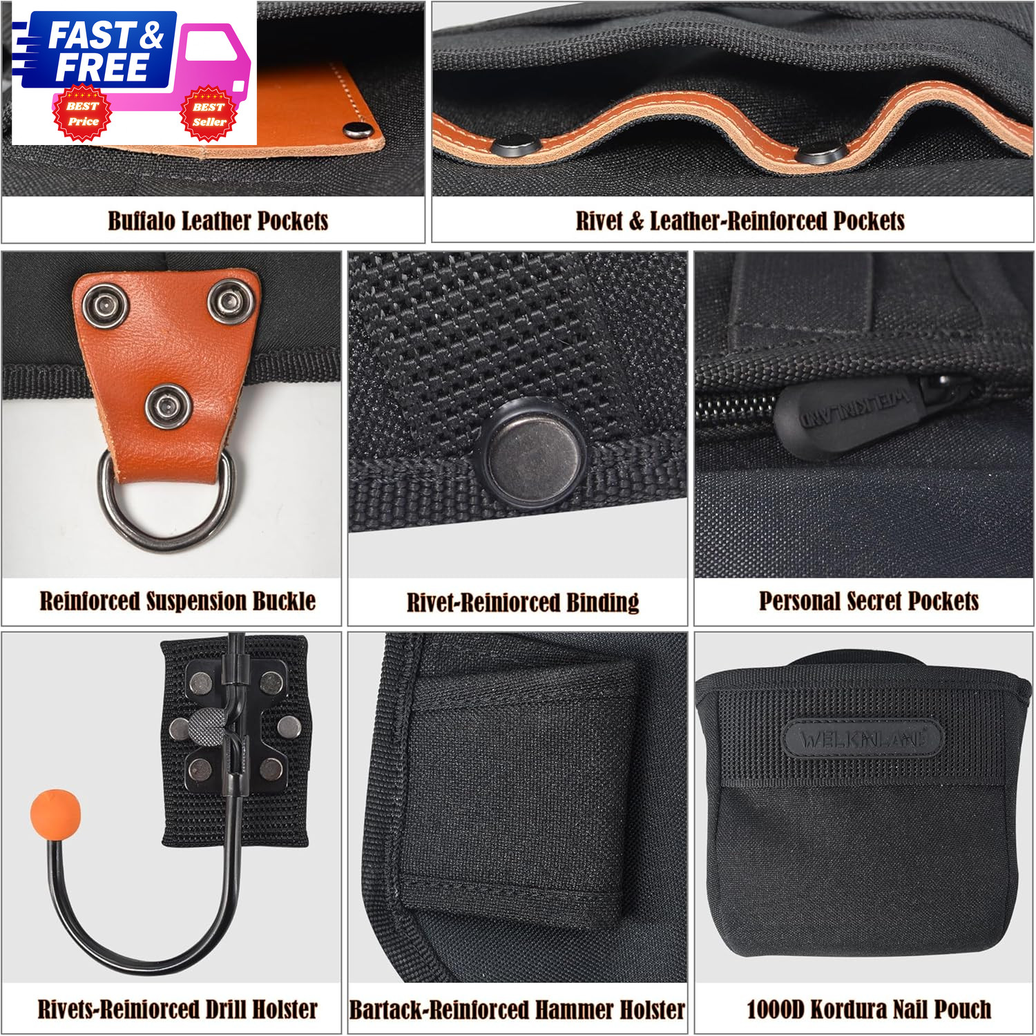 Top-G Leather Tool Vest for Men Electrician Construction Carpenter Multi-Pocket