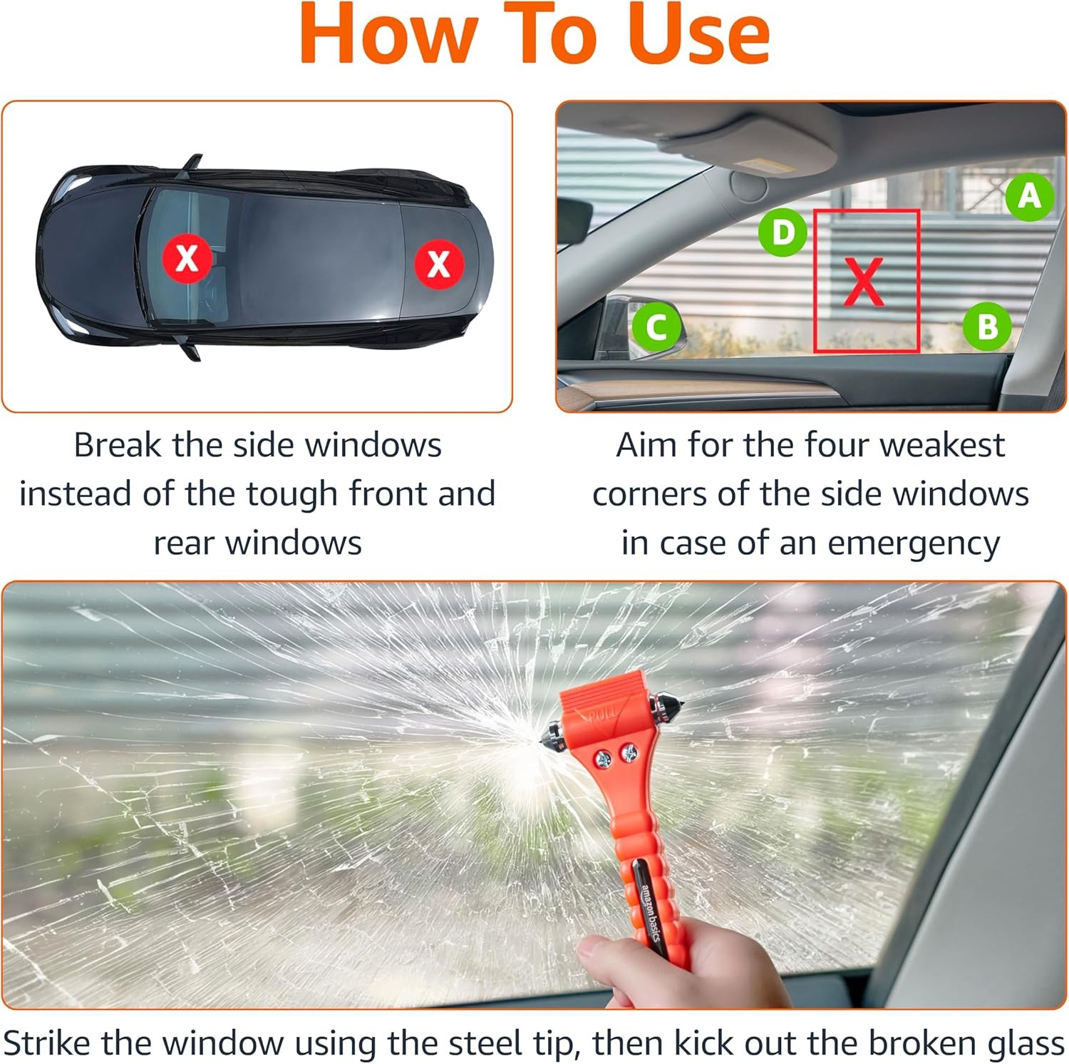 Amazon Basics Emergency Seat Belt Cutter and Window Hammer Tool, Car Accessories