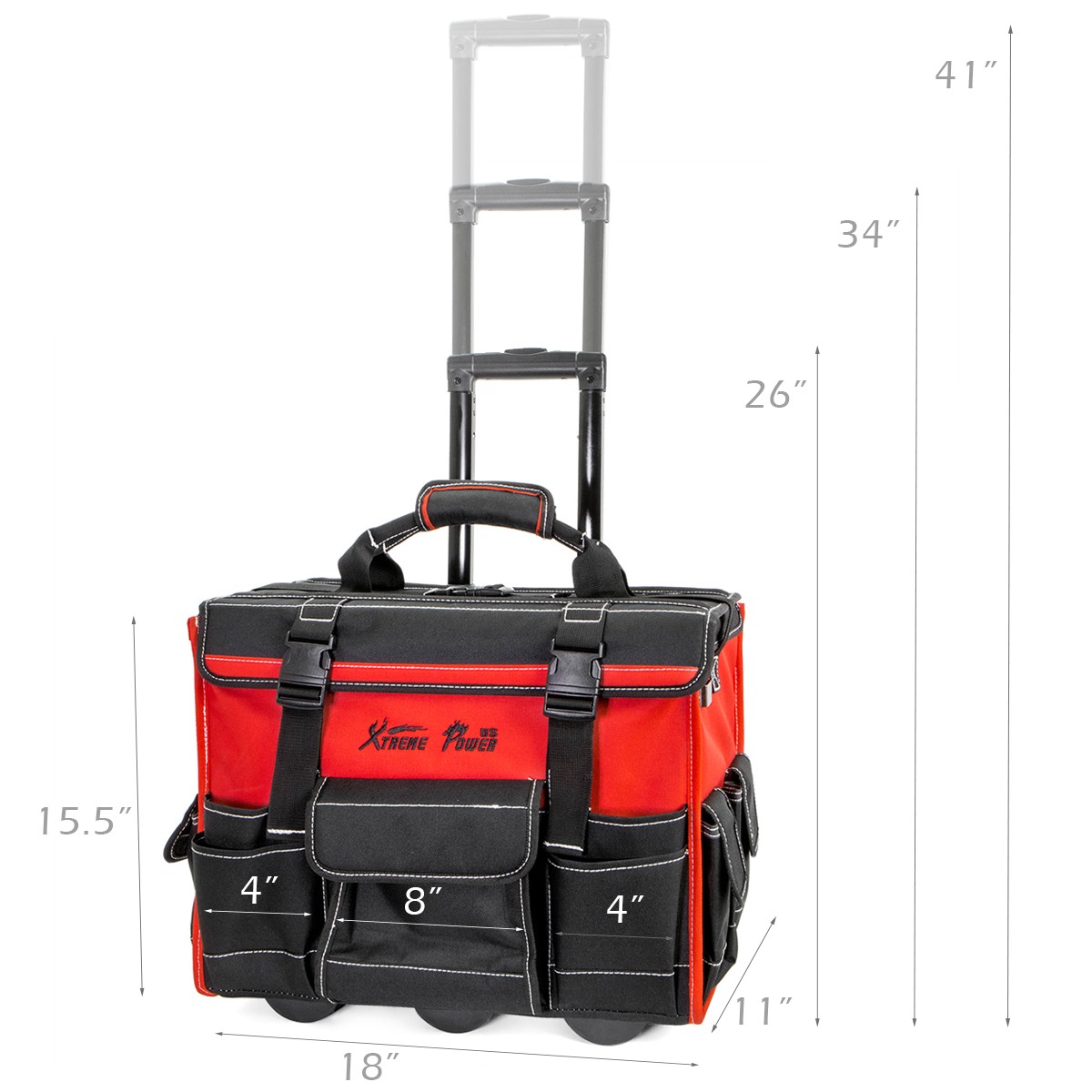 Portable Tool Bag with Wheels Rolling Tote 18″ Wheeled Storage Case & 19 Pockets