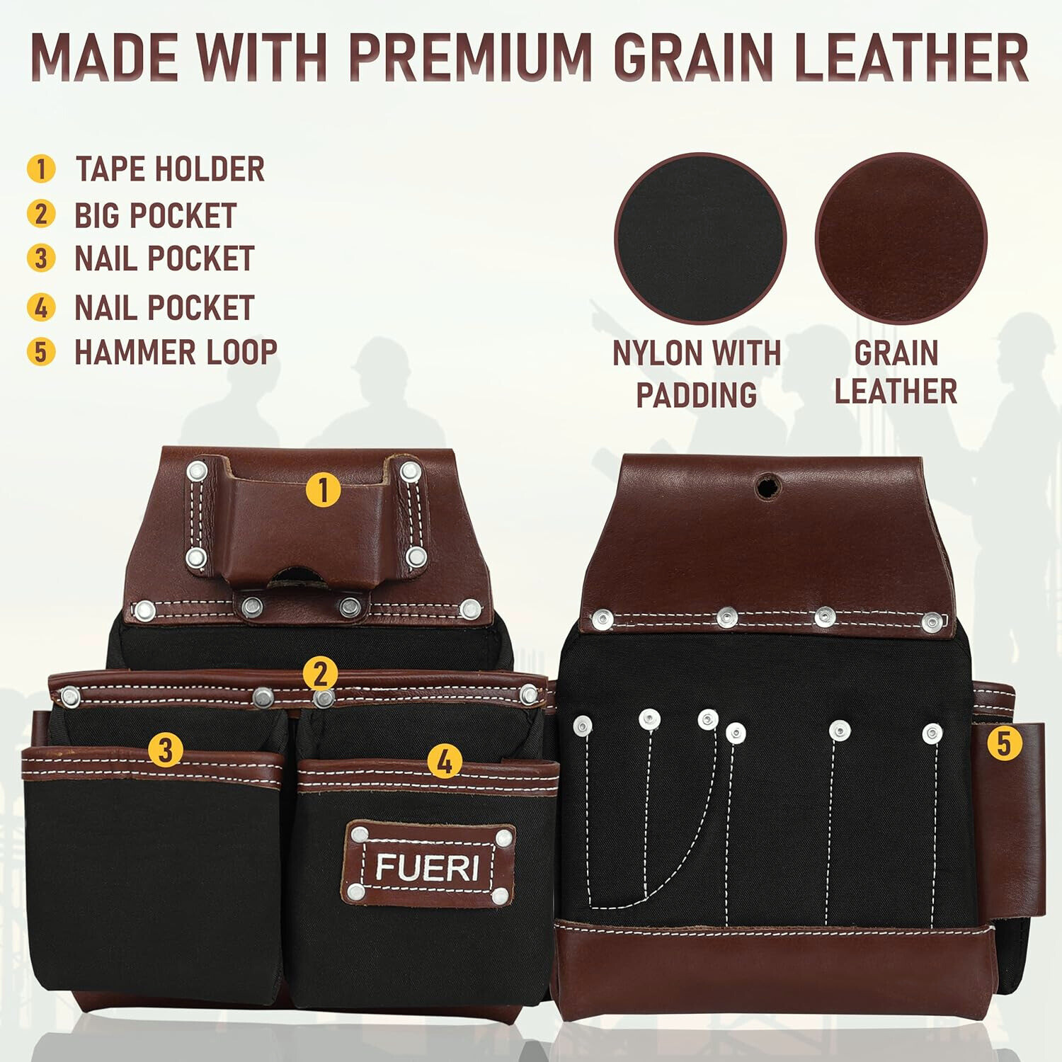 Leather Tool Belt for Men 19 Pocket Electrician Tool Pouch nylon Carpenters Bag