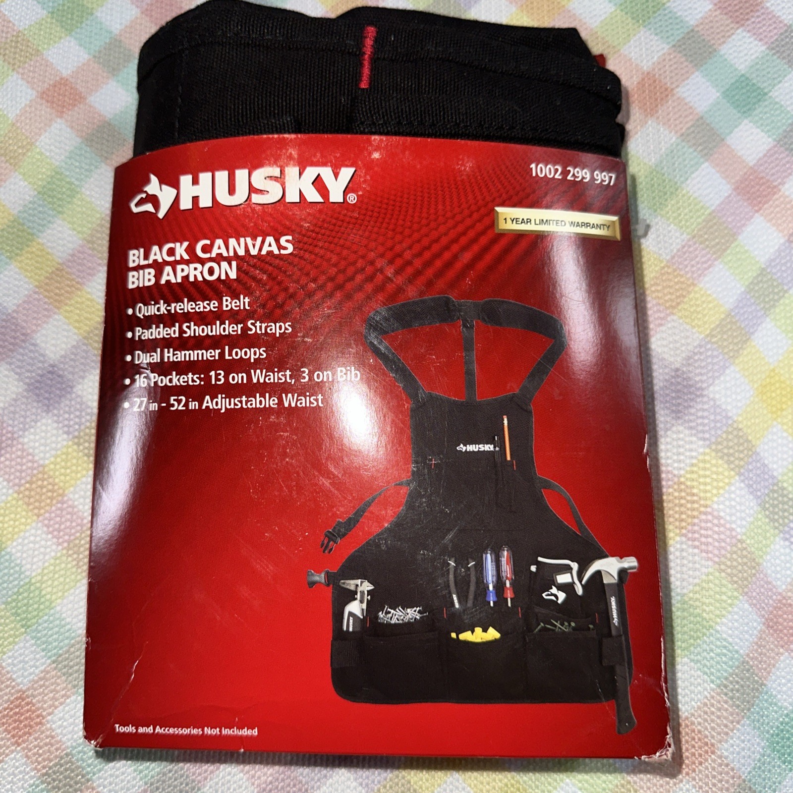 HUSKY 16-Pocket Black Canvas Bib Tool Storage Organization NEW /