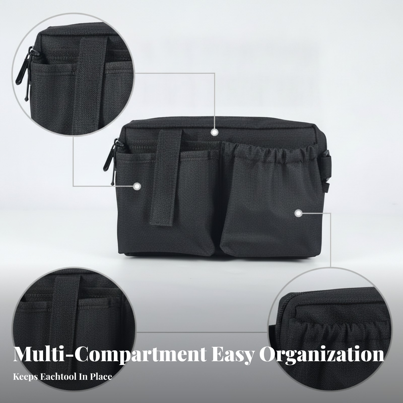 Zippered Tool Waist Bag 600D Oxford Cloth Waist Tool Bag Adjustable Strap