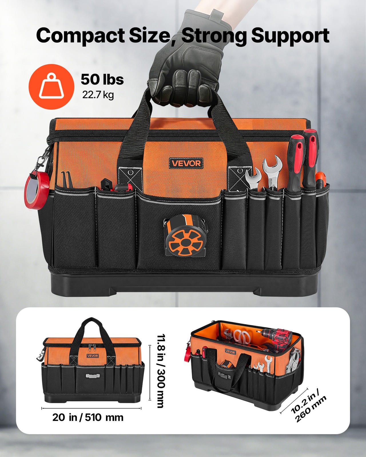 VEVOR Tool Bag 19.1 Inch 33-Pocket Portable Tool Box with Water-Resistant Base