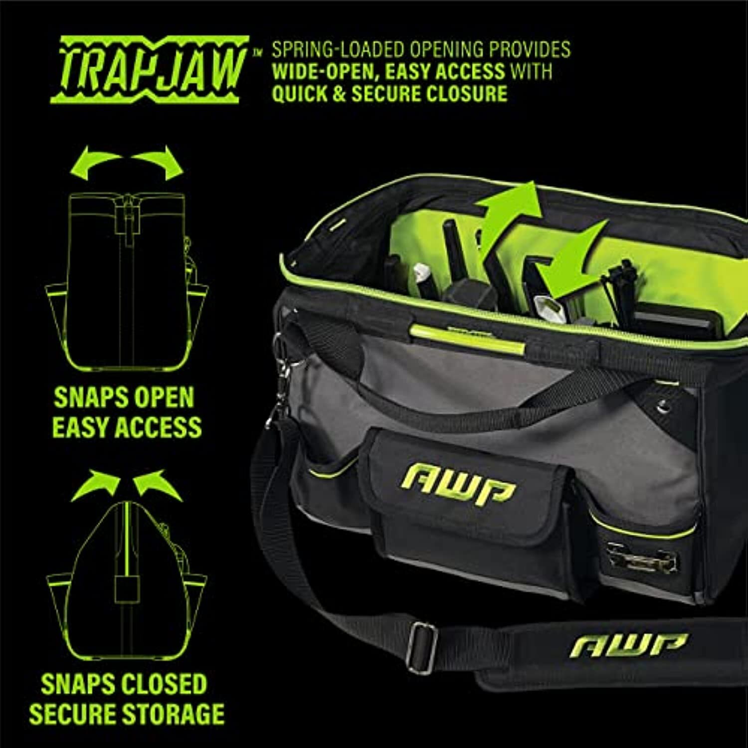 AWP TrapJaw Tool Bag 16 Inch | Wide-Open Easy Access Tool Bag with Molded Feet