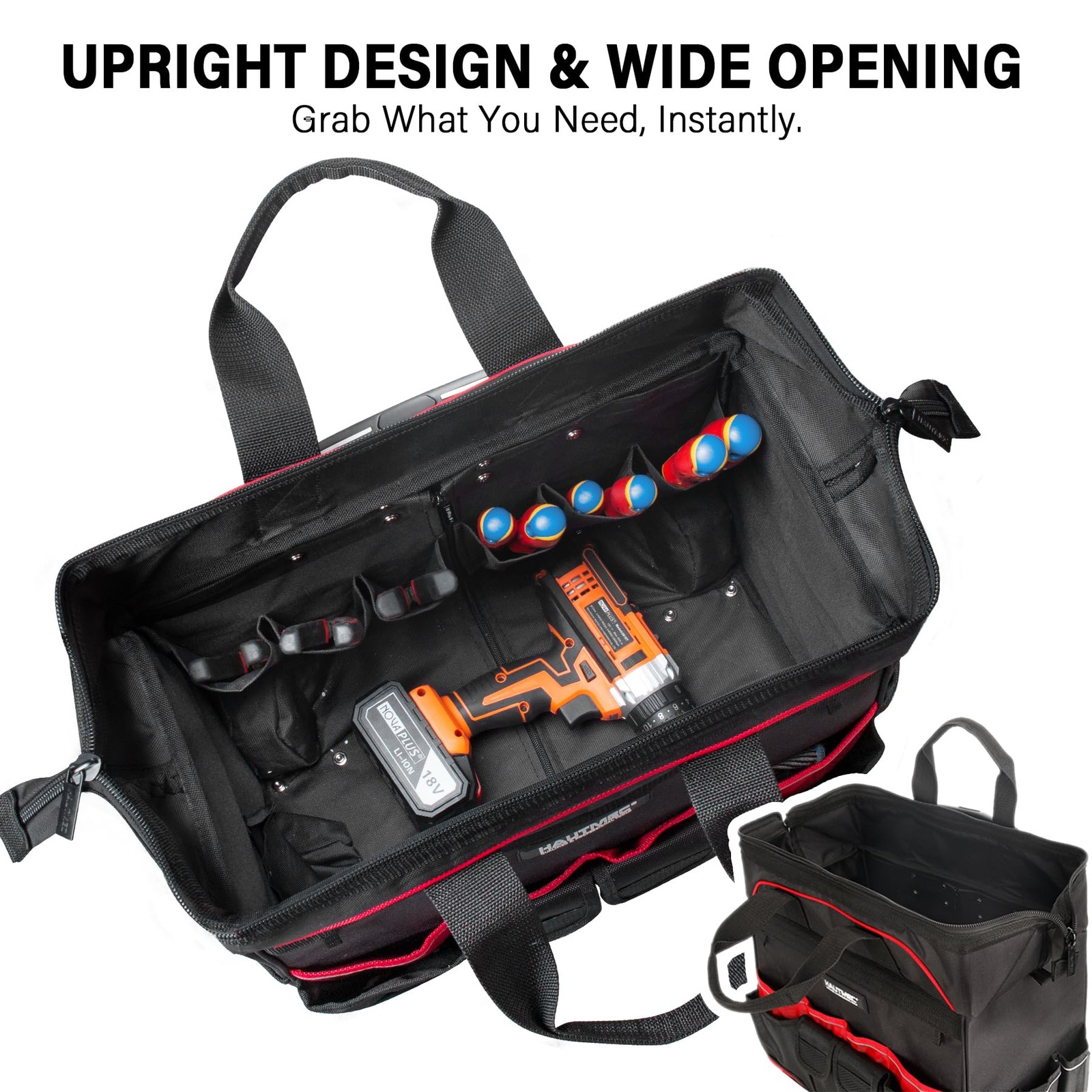 HAUTMEC 18″ Rolling Tool Bag with Wheels, Heavy-Duty 18 inch, 18-Inch | Black