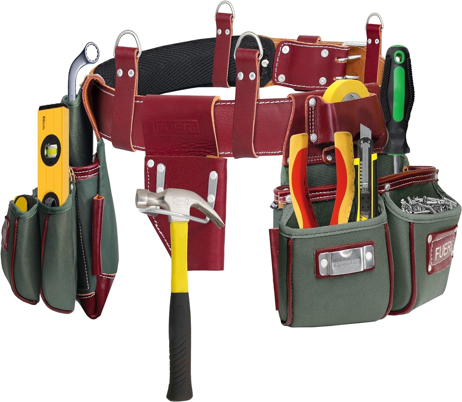 Professional Leather Tool Belt with Bags Farmers, Carpenters 19 Pocket Tools Bag