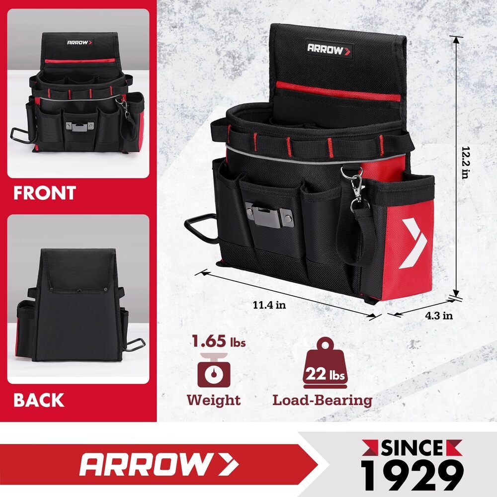 ARROW Heavy-Duty Adjustable Tool Belt Electrician Utility Tool Pouch w/10 Pocket