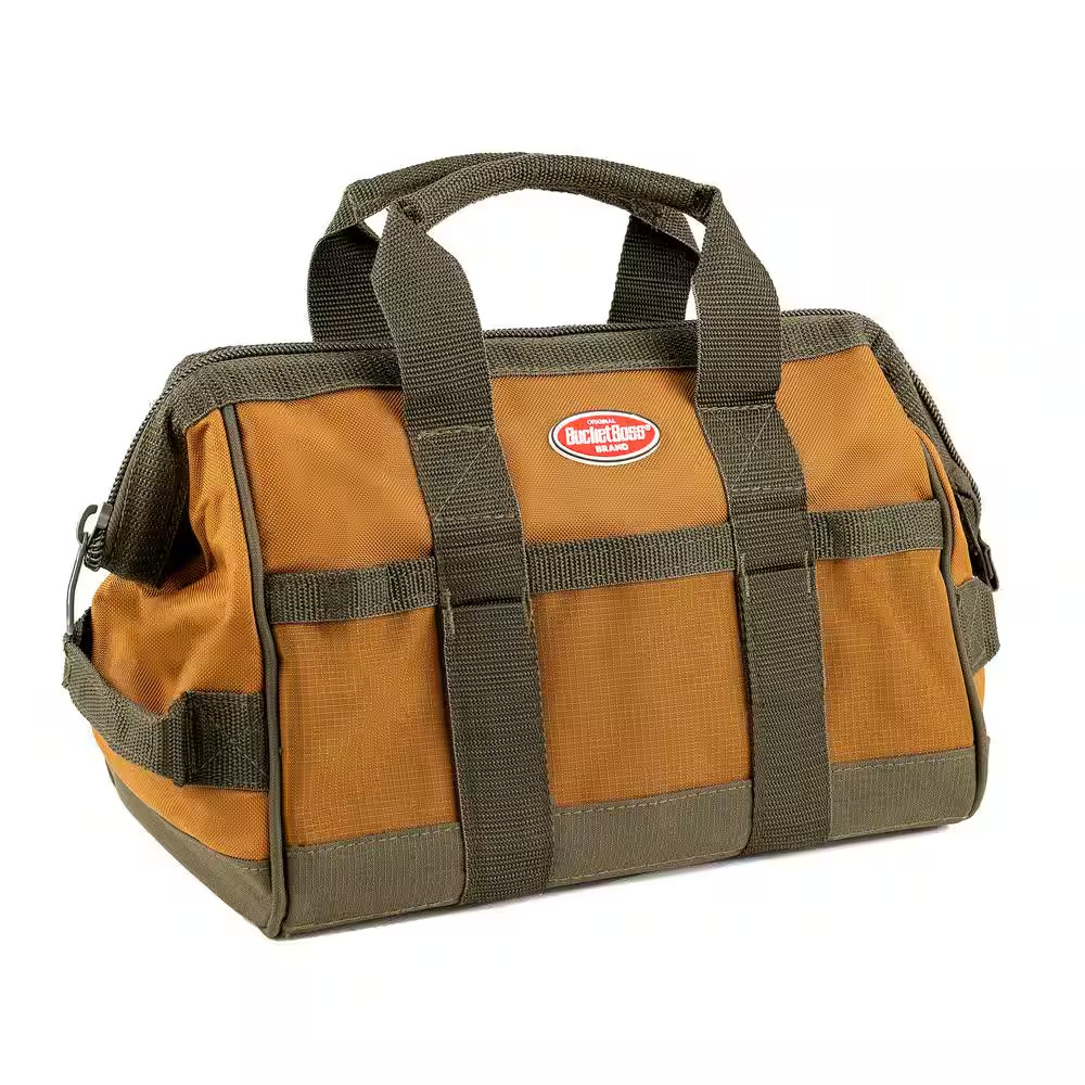 12 In. Gatemouth Tool Bag with Zippered Top and 16 Total Pockets
