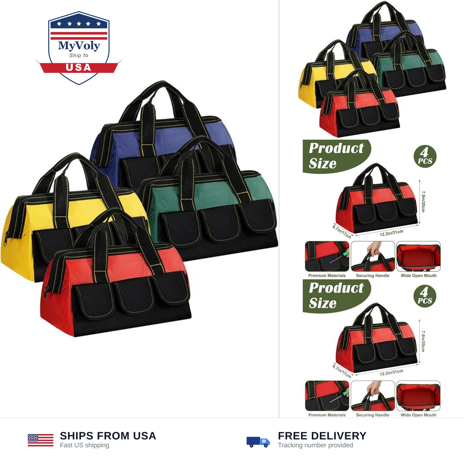 4 Pcs Tool Bag for Men Women Heavy Duty Tool Tote with Waterproof Hard Bottom…