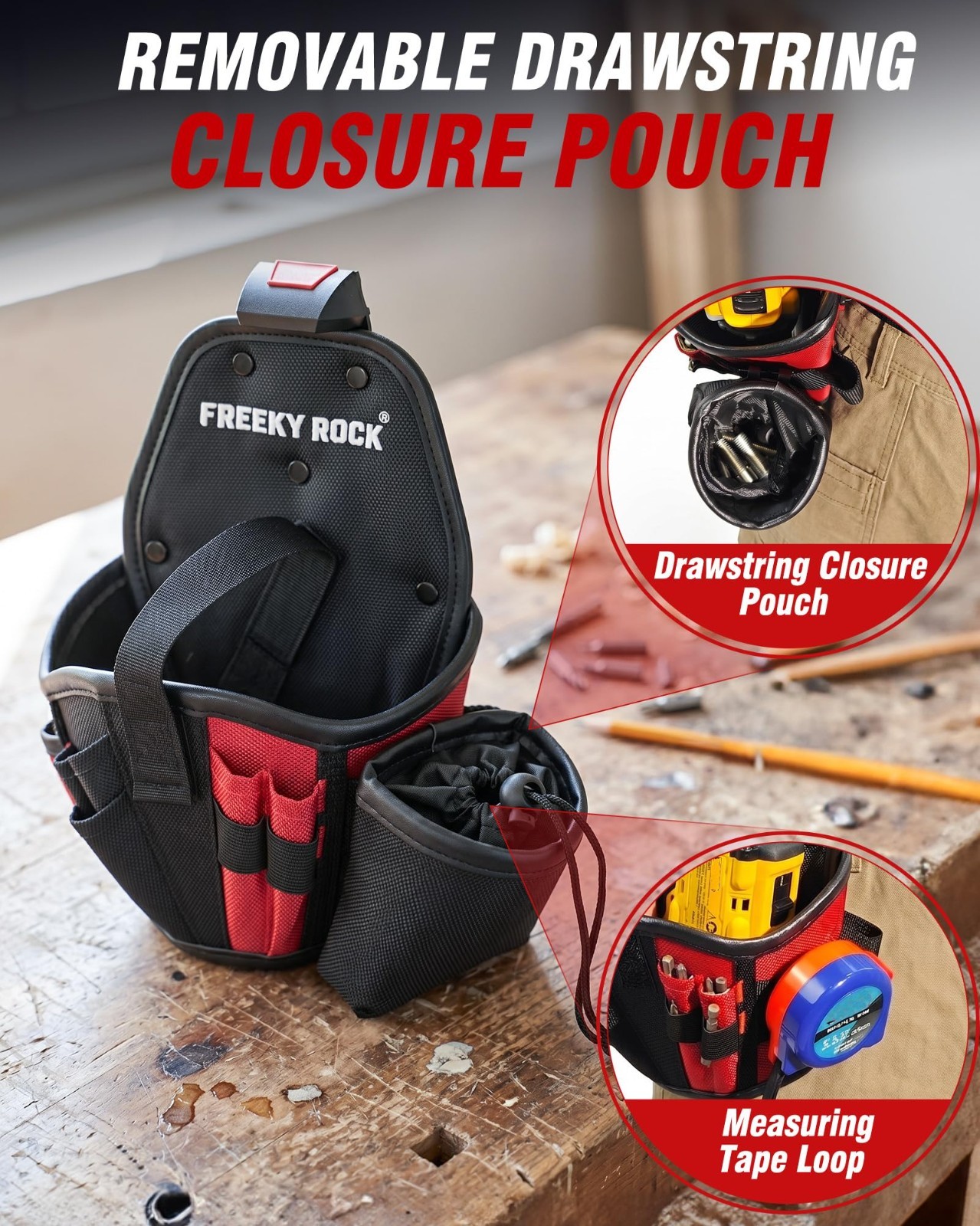 Heavy-Duty Drill Holster Tool Pouch with Belt Clip, 1680D Durable Adjustable Str