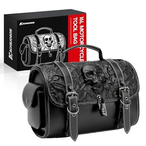 16L Motorcycle Tool Bag with Combination Lock 3D Combination Lock Skull Bag