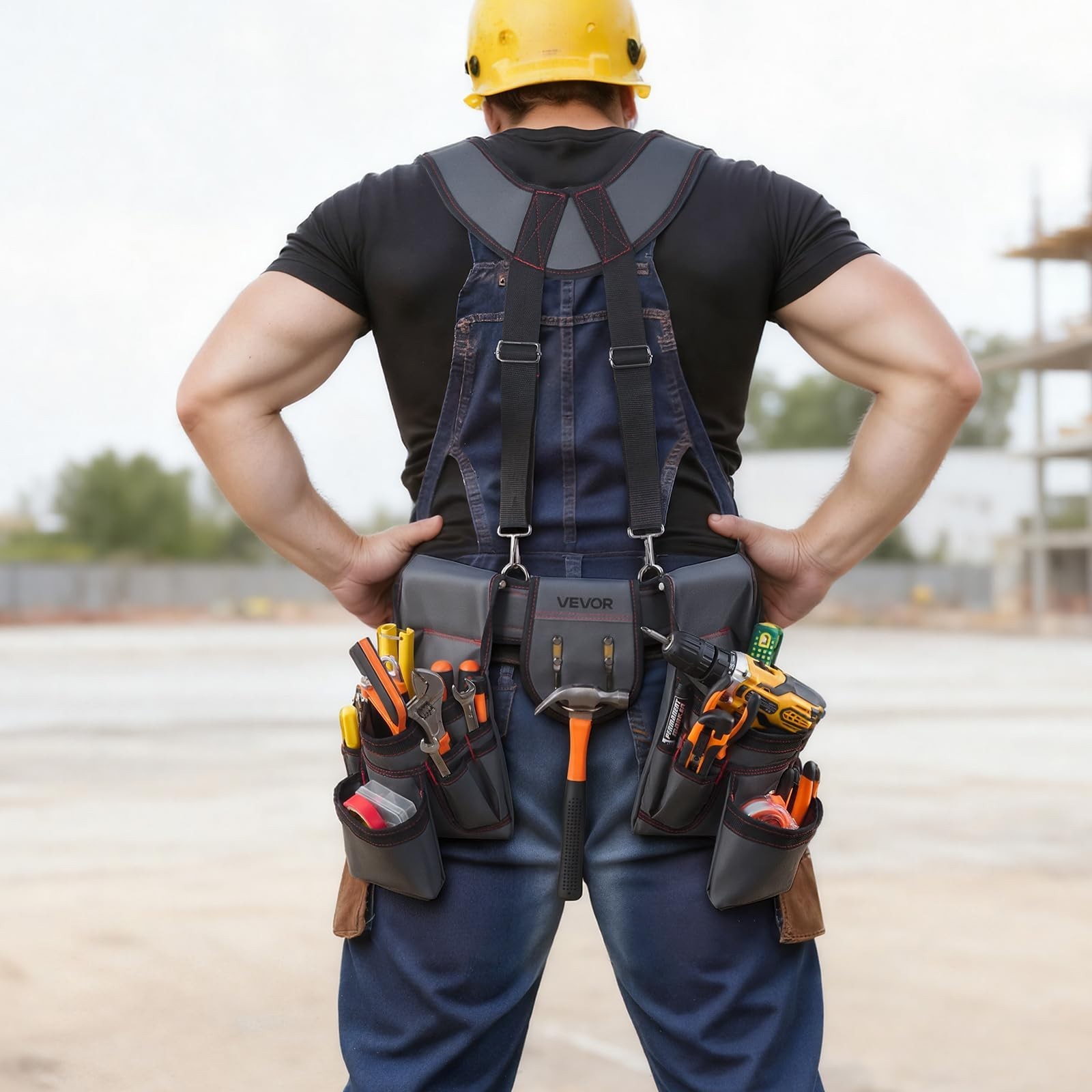 Heavy Duty Tool Belt with 22 Pockets, Adjustable Suspenders for Electricians & C
