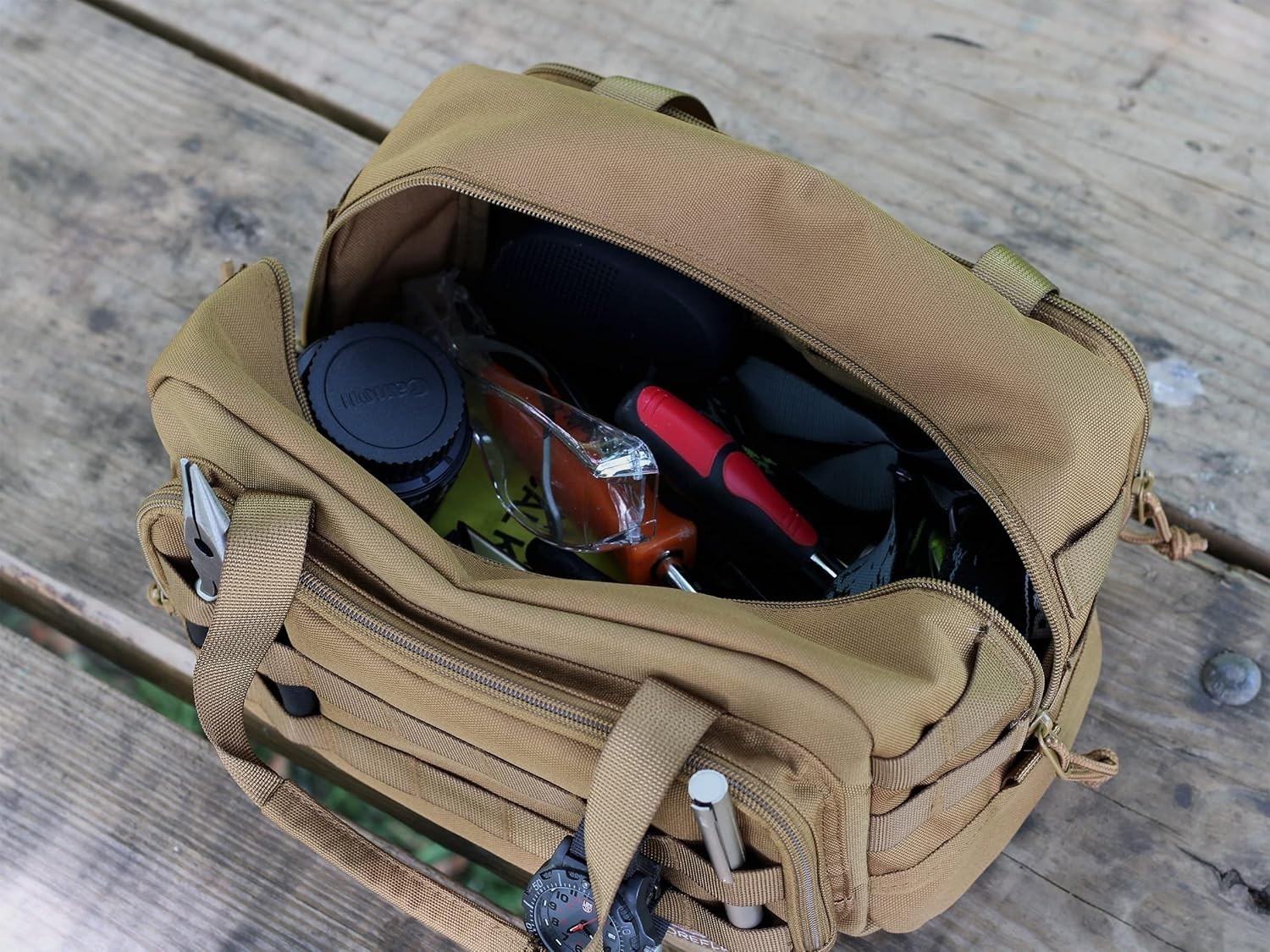 Water-Repellent Tactical Gear Bag with 9 Compartments for Tools and Accessories