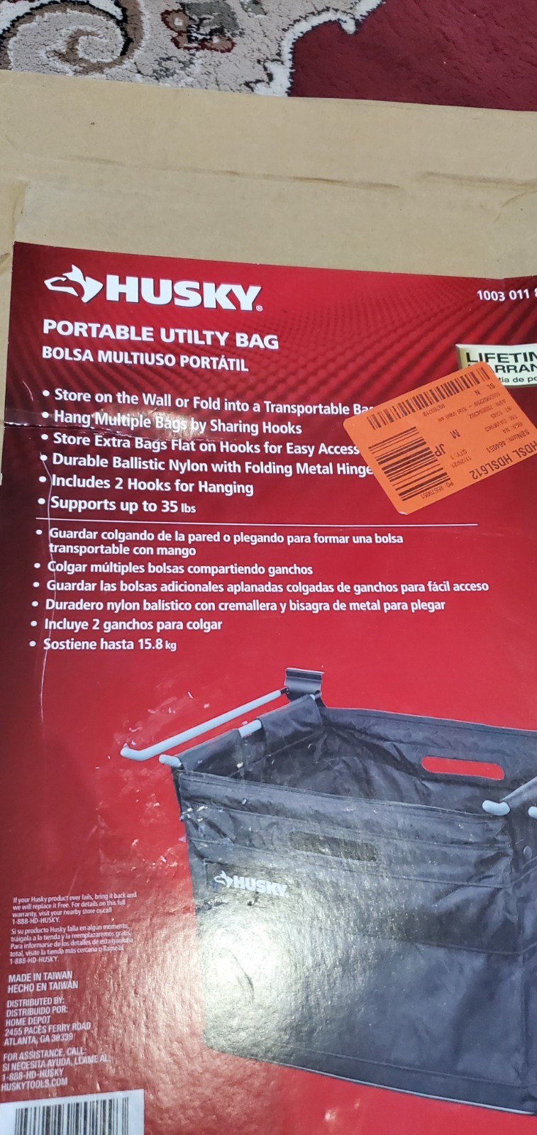 Husky Utility Bag For Garage Slat Wall And Track Systems, NEW 103011844