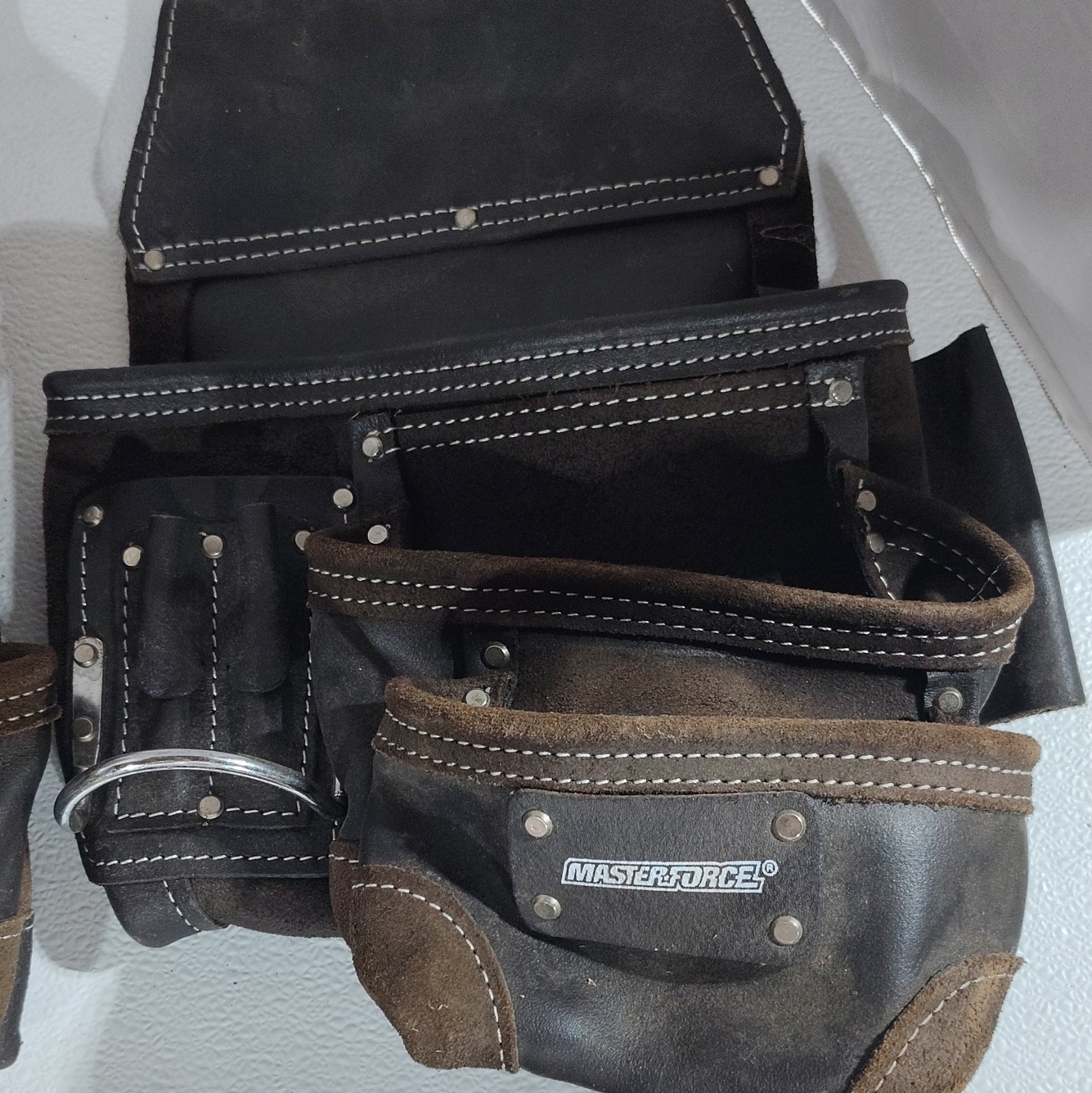Masterforce Leather Tool Pouch Set of 2 w/ Hammer Loop Black/Brown