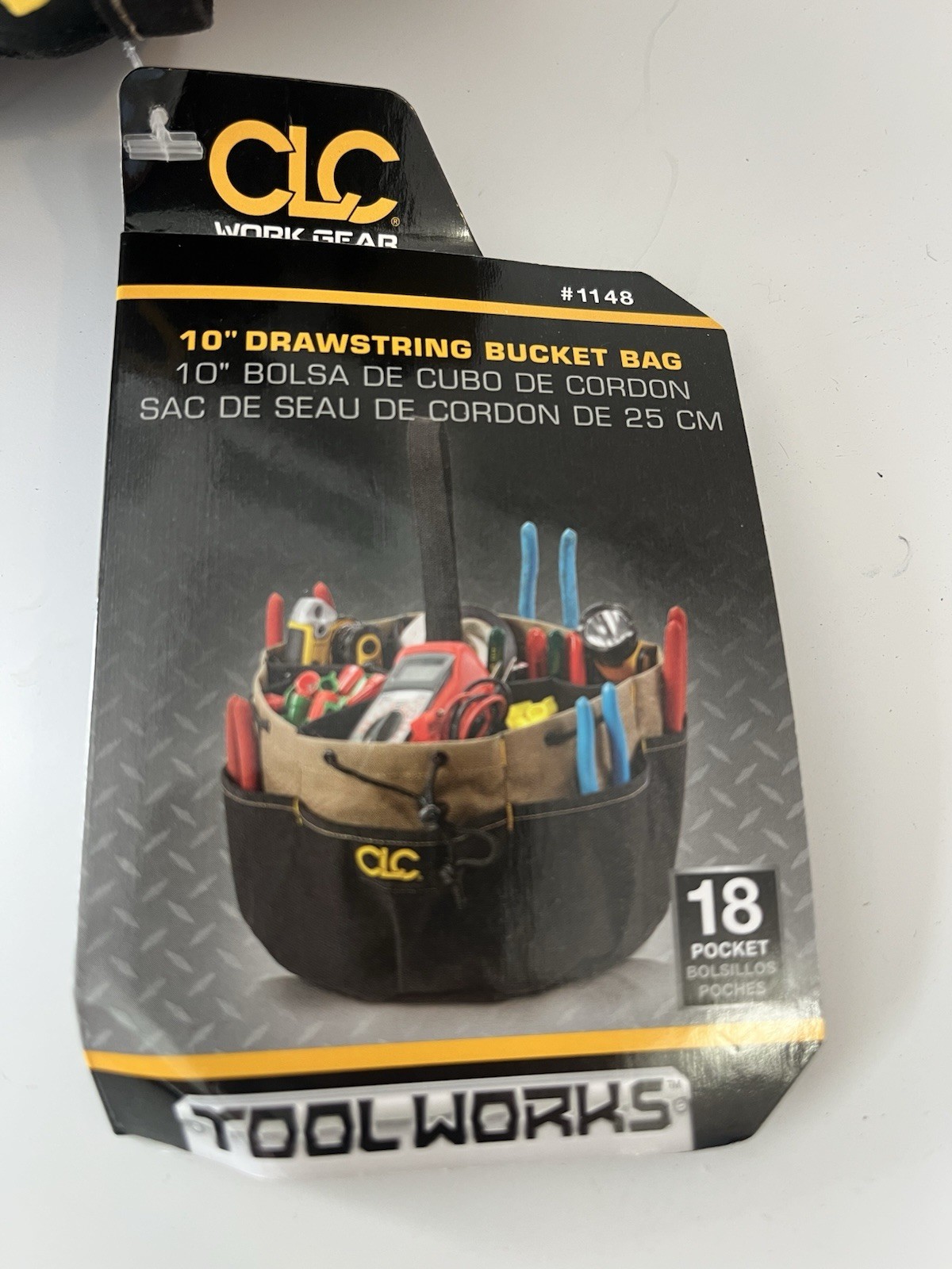CLC Work Gear 1148 10 in Tool Bucket Drawstring Bag 18 Pocket Fabric Black/Tan
