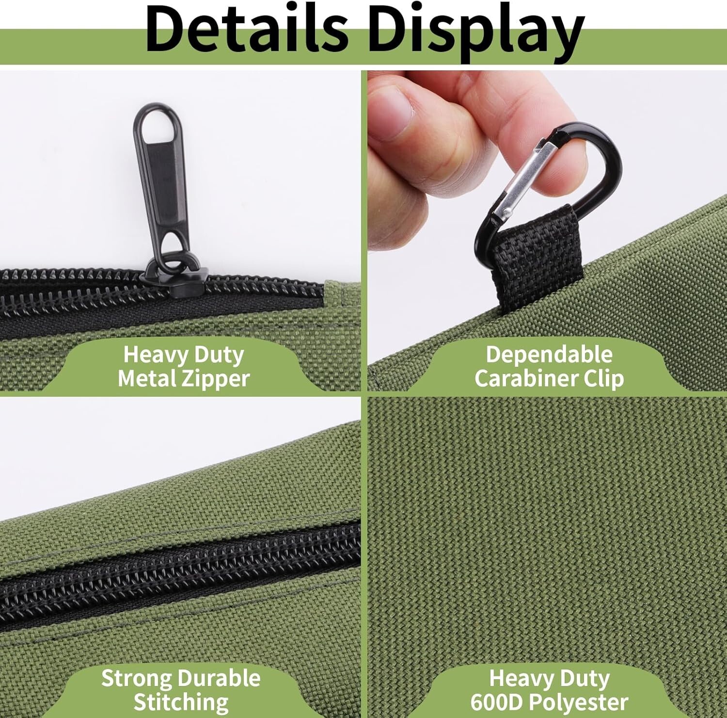 Tool Bag Zipper 6 Pack, Tan, Navy Green, Black, Light Brown, Grey, Mocha