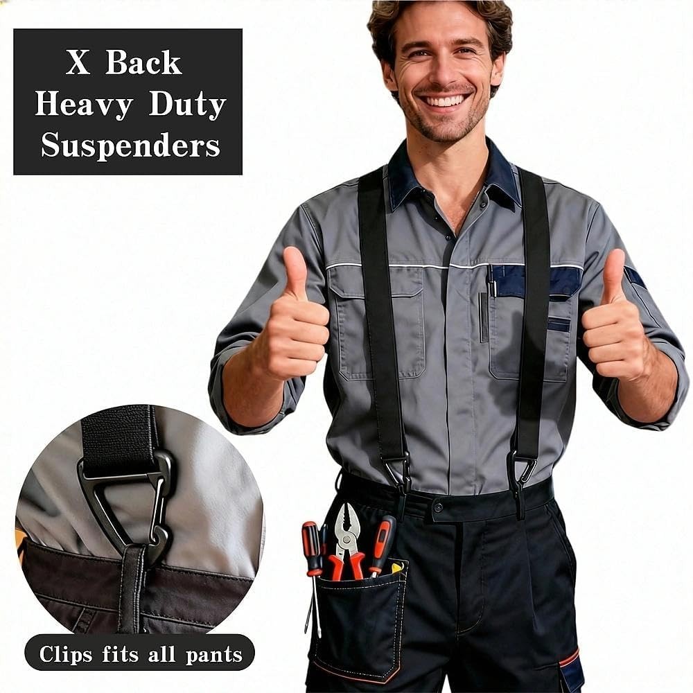 playneeu Suspenders for Men, Adjustable X-Back Elastic Pant 1Pack, Black