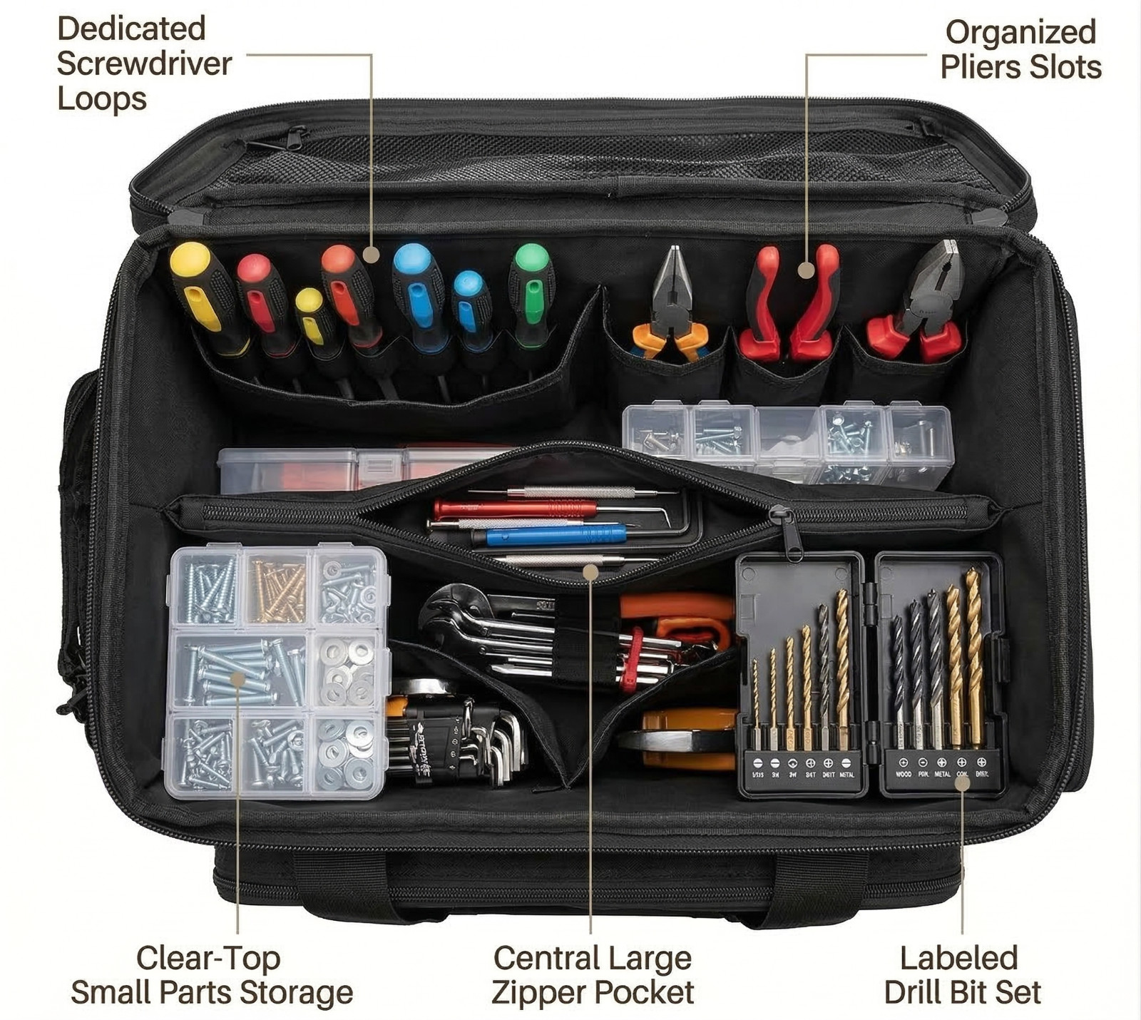 Tactical Tool Storage Bag Padded Base Heavy Duty Oxford Tech Case Organizer