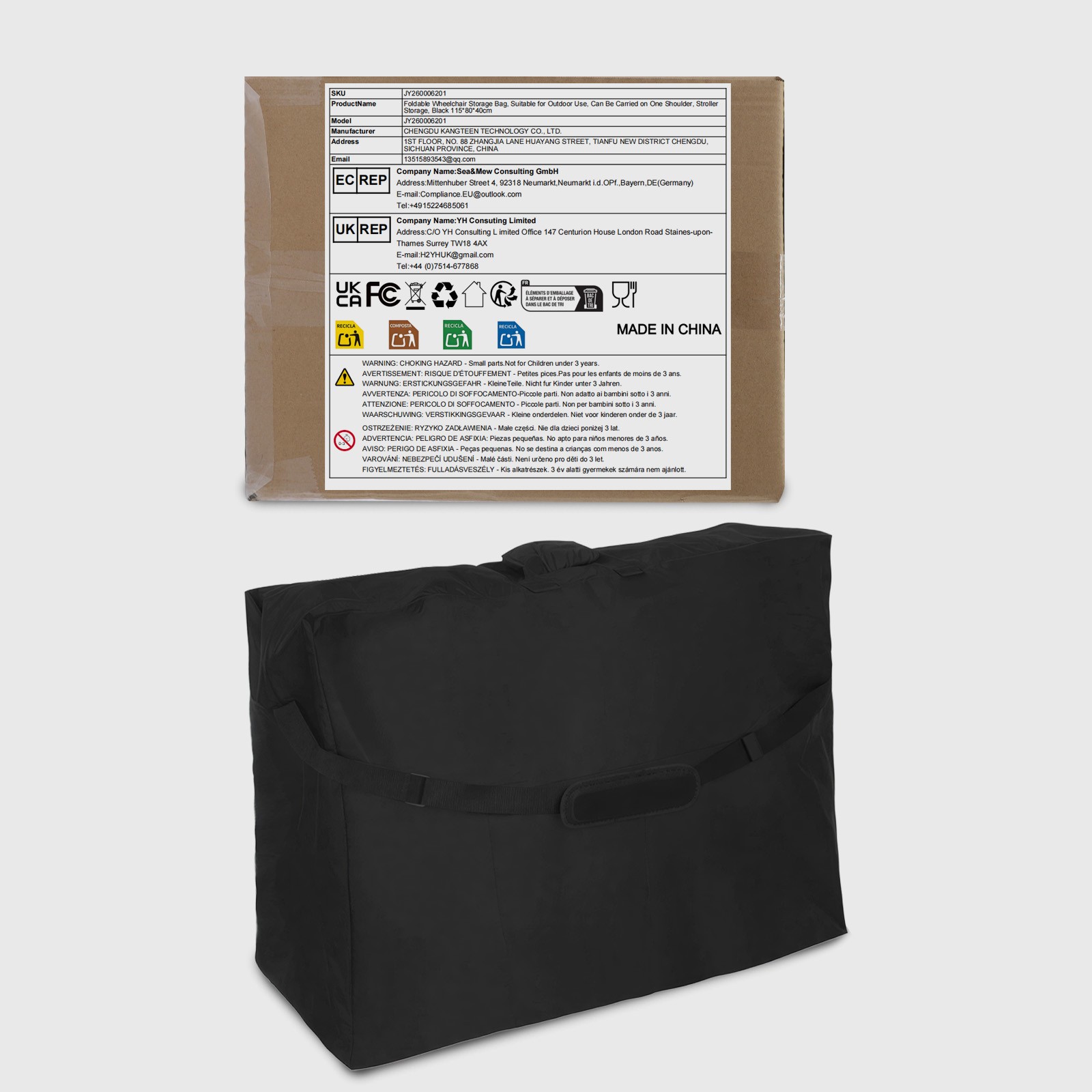 Wheelchair Bag Storage Bag,600D Oxford Cloth Storage Bag with Zipper Waterproof