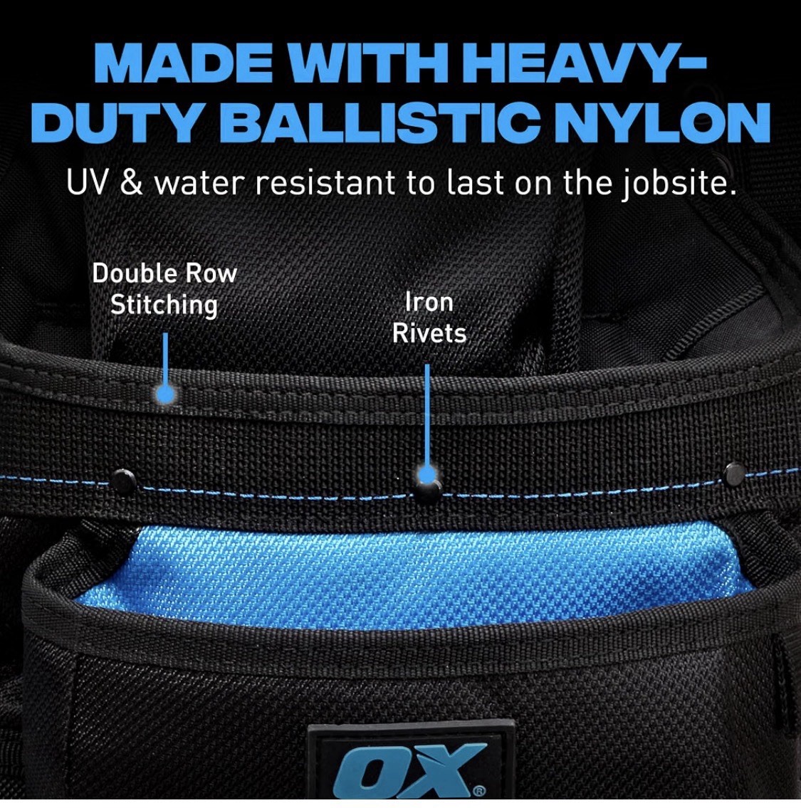 OX tools Construction Tool Belt – 17-Pocket 1680D Nylon Tool Belt Padded NEW