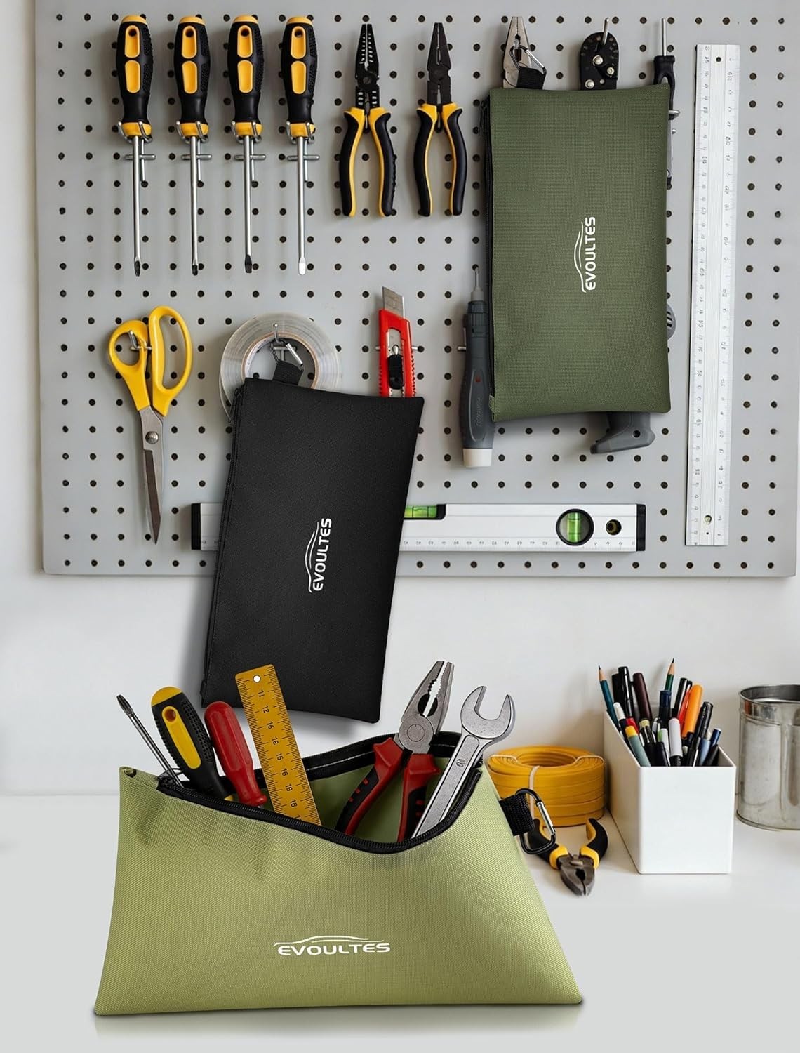 3 Pack Canvas Tool Pouch with Zipper, Tool Pouch Bag, Multi-Purpose Small Zipper