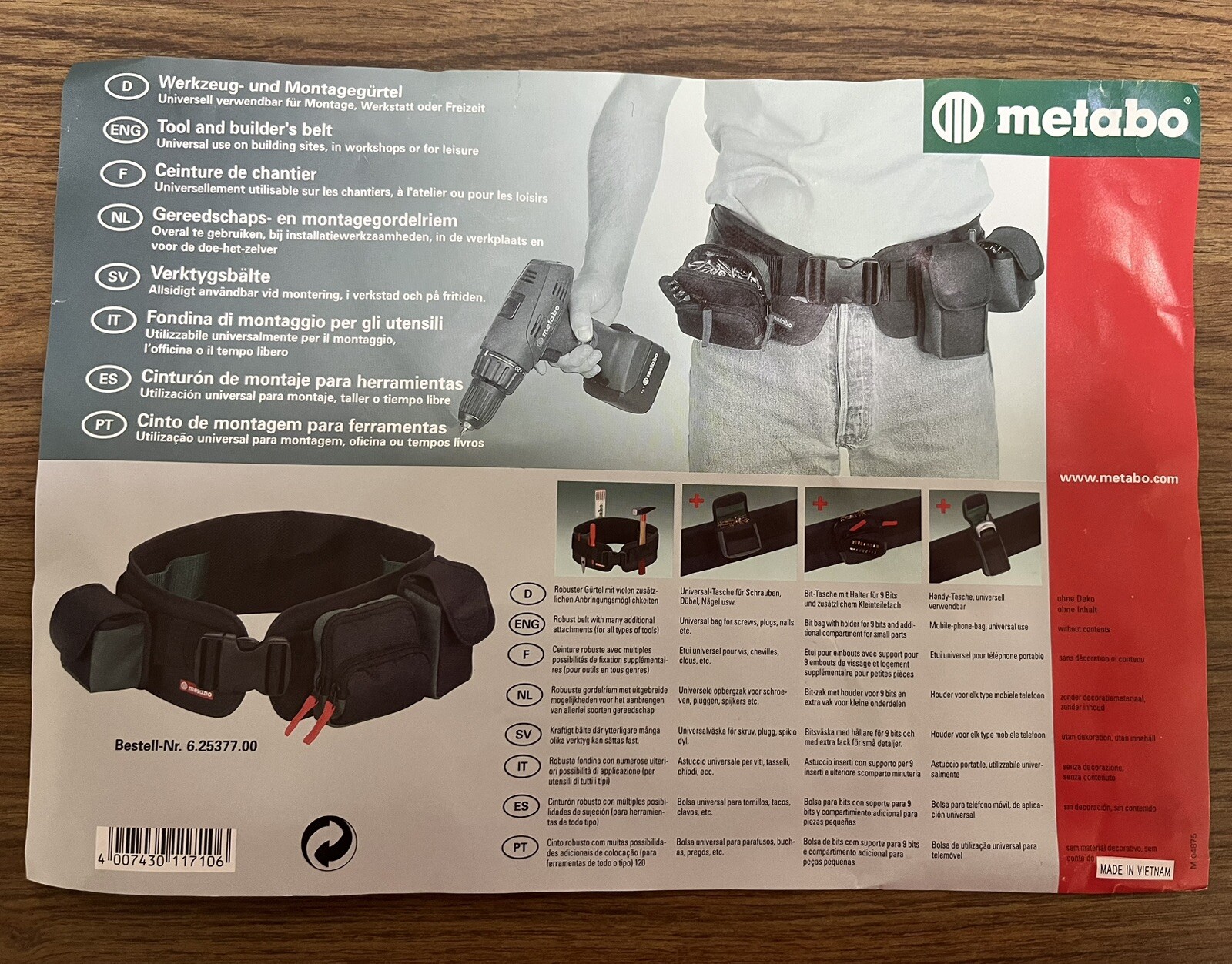 NEW Metabo Padded Work Belt Tool Belt Black Green