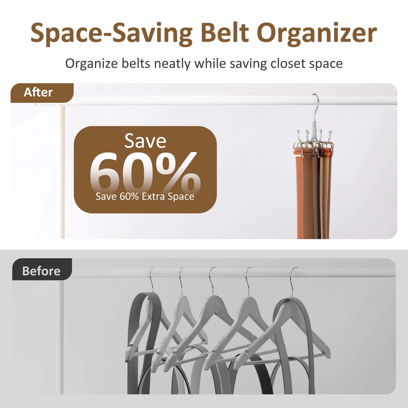ZEDODIER Belt Hanger for Closet, 1 Pack–Round Hook Hanger, Silver