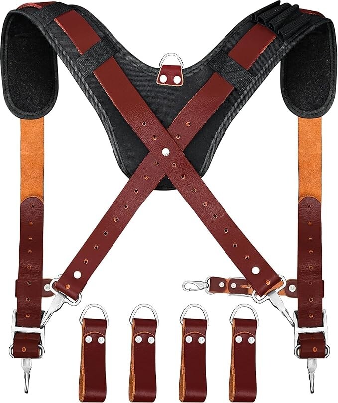 FUERI Leather Tool Belt With Suspender Heavy Duty Carpenter Construction