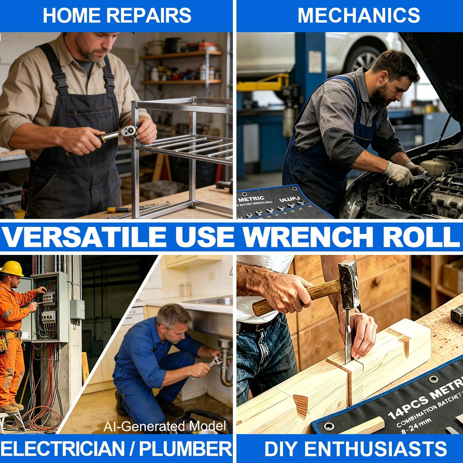 2PCS Wrench Roll, Wrench Roll Up Pouch, Wrench Organizer, HeavyDuty Tool Pouc…