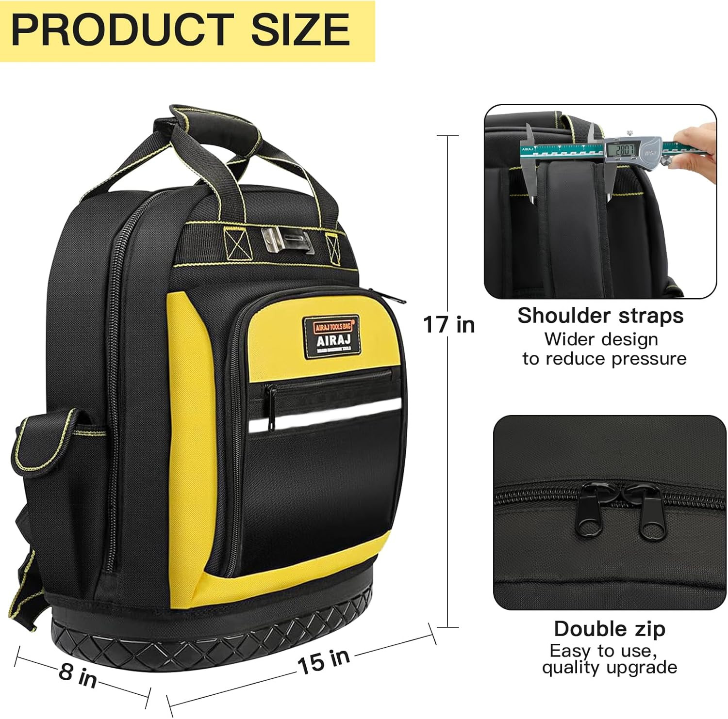 17in Heavy Duty Tool Backpack Waterproof Molded Base Electrician Work Bag