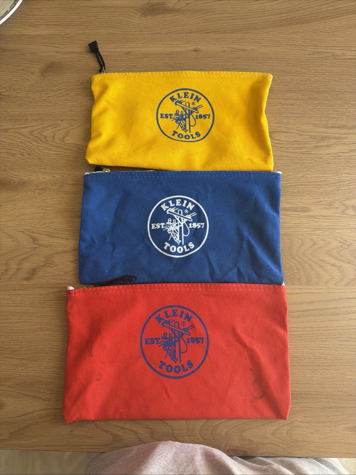 Klein Tools Zipper Canvas Tool Bags Pouches Lot of 3 Red Blue Yellow 16”