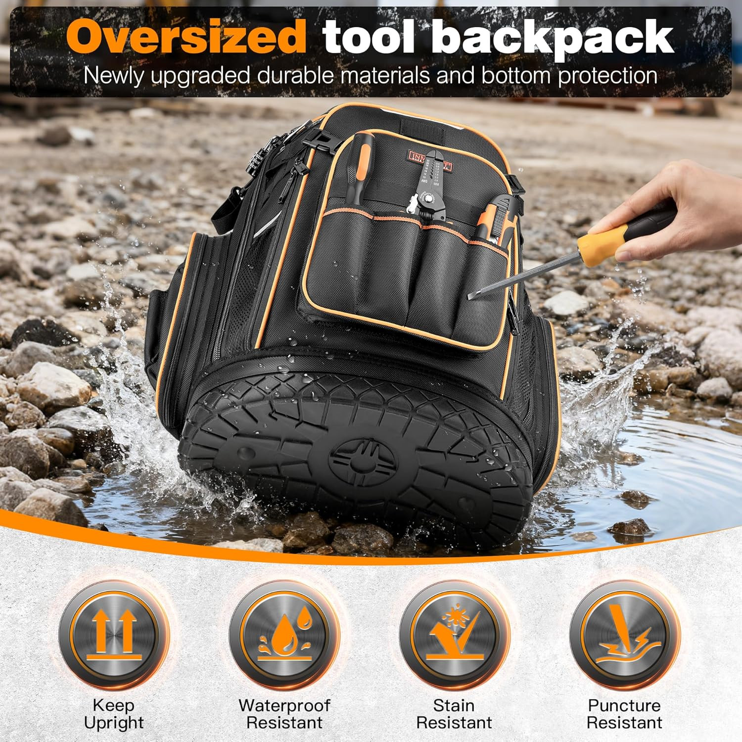 Durable HVAC Tool Backpack with Molded Base & Secure Combination Lock