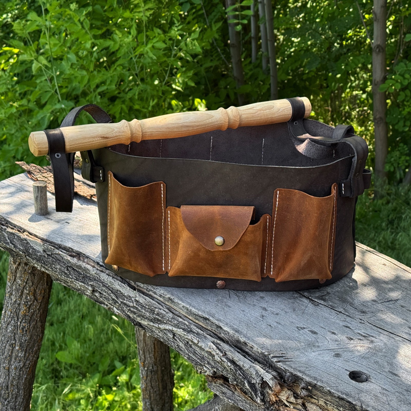 Genuine Leather Tool Organizer, Carry Bag for Woodworking and Garage Tools