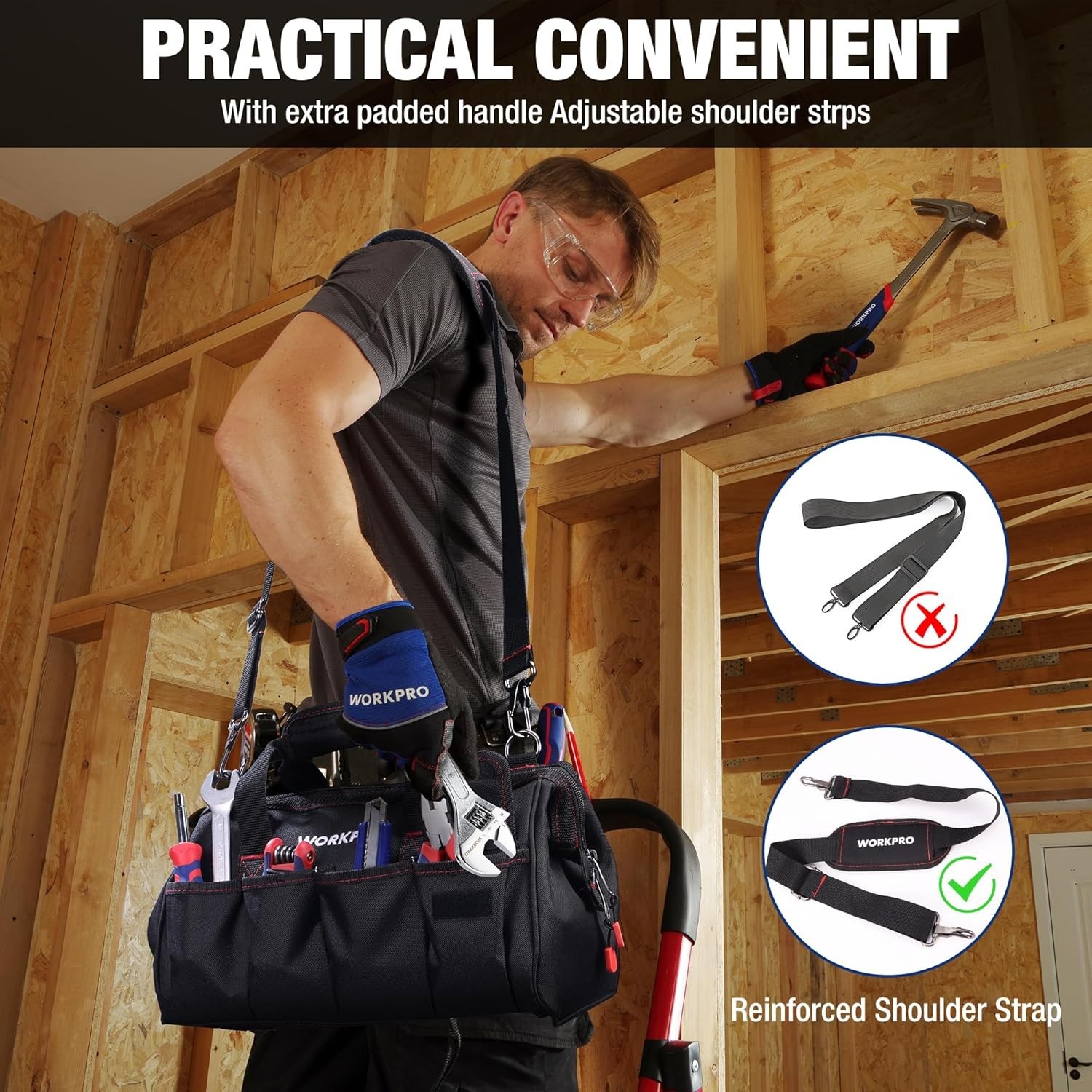 14-Inch Multi-Pocket Tool Organizer with Adjustable Strap – Black
