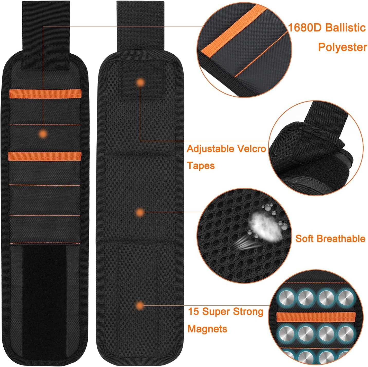 Magnetic Wristband with 15 Strong Magnets, Tool Belt Magnetic Wrist Band for Hol