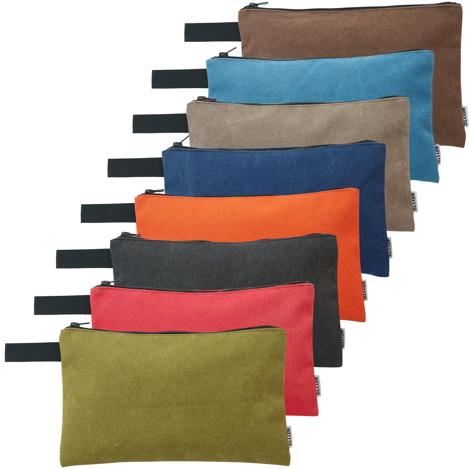 8 Pack Canvas Tool Pouch with Zipper,Upgrade 16 oz Heavy Duty Small Tool Bag,…