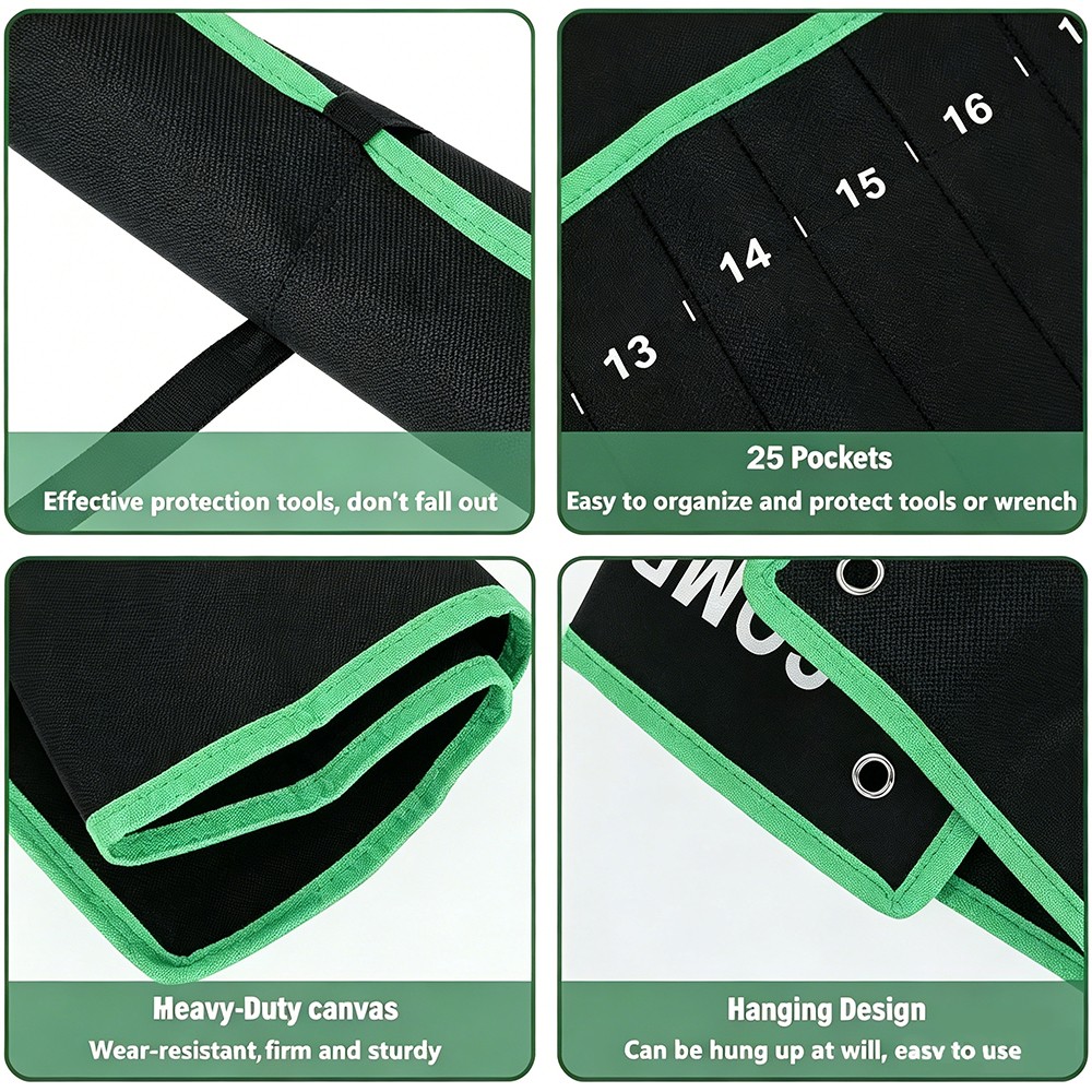 16 Pockets Wrench Roll up Pouch, Wrench Roll Organizer and Tool Storage Rolled