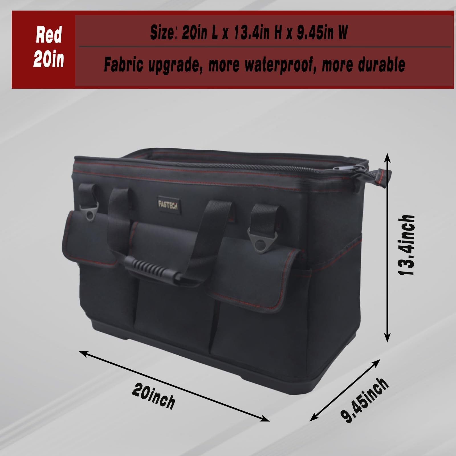 20-Inch Heavy Duty Tool Bag – Wide Mouth Organizer with Inside Pockets for Stora