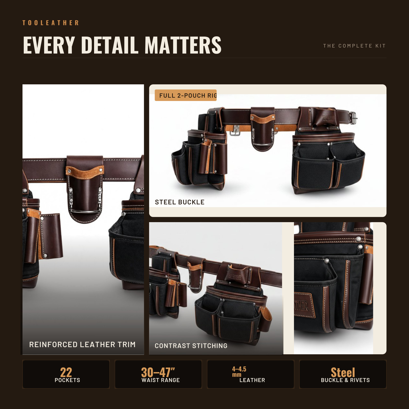 Leather Tool Belt for Men – Heavy Duty Carpenter Tool Belt with Multiple Pockets