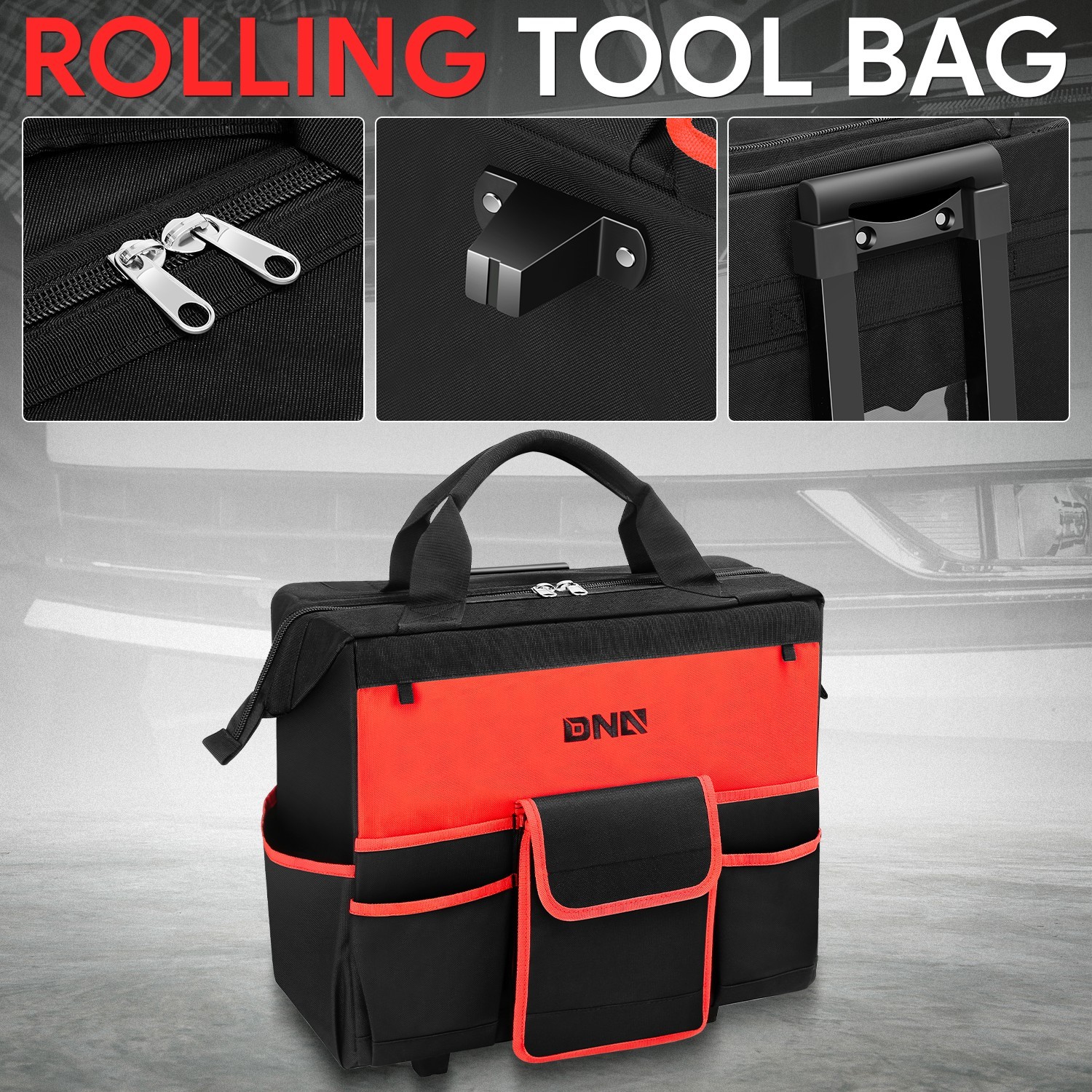18″ Heavy Duty Storage Rolling Tool Bag Organizers w/ Telescoping Handle & Wheel