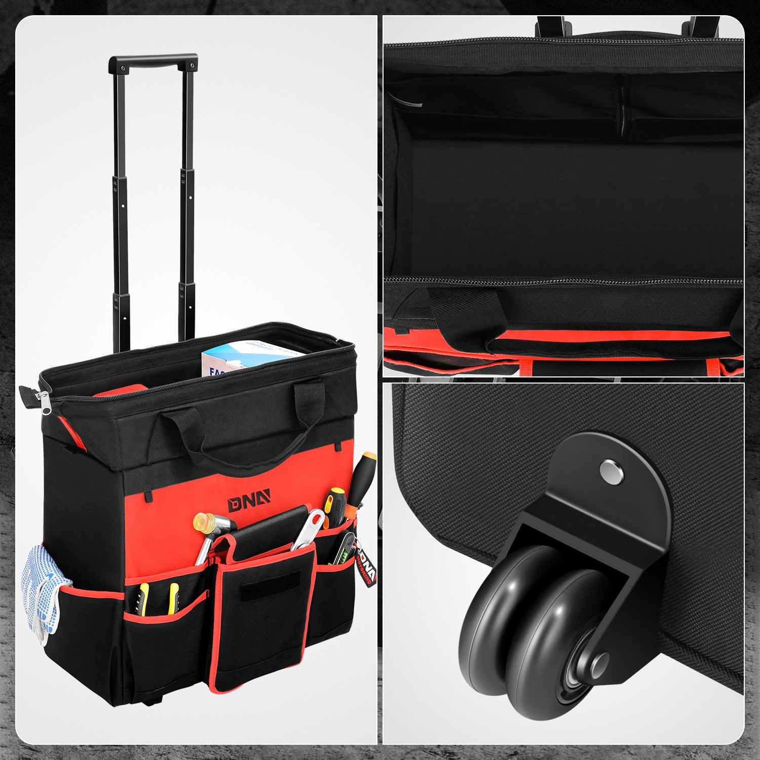 18″ Heavy Duty Storage Rolling Tool Bag Organizers w/ Telescoping Handle & Wheel