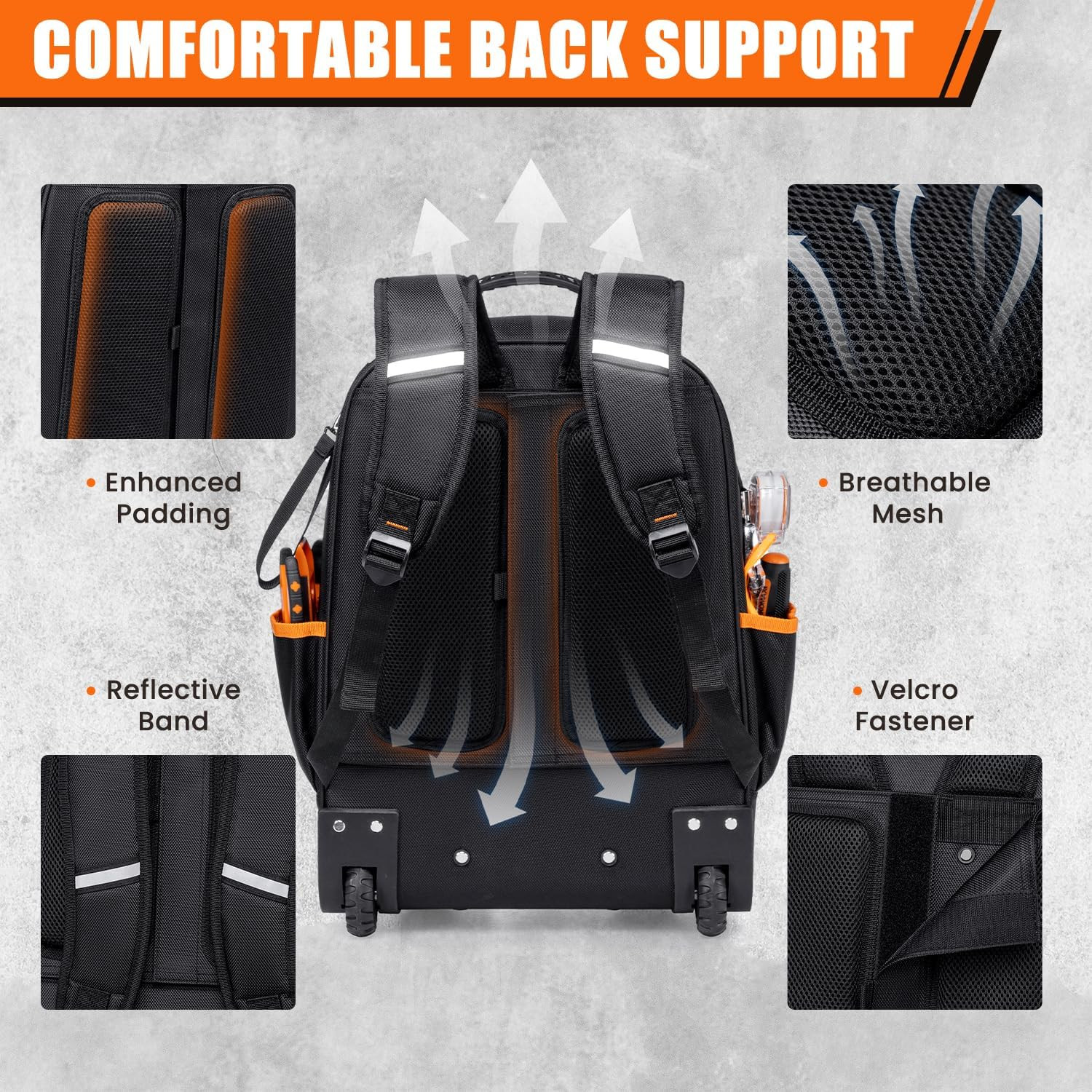 2-In-1 Rolling Tool Backpack Heavy Duty, Rolling Tool Bag with Wheels, 63-Pocket