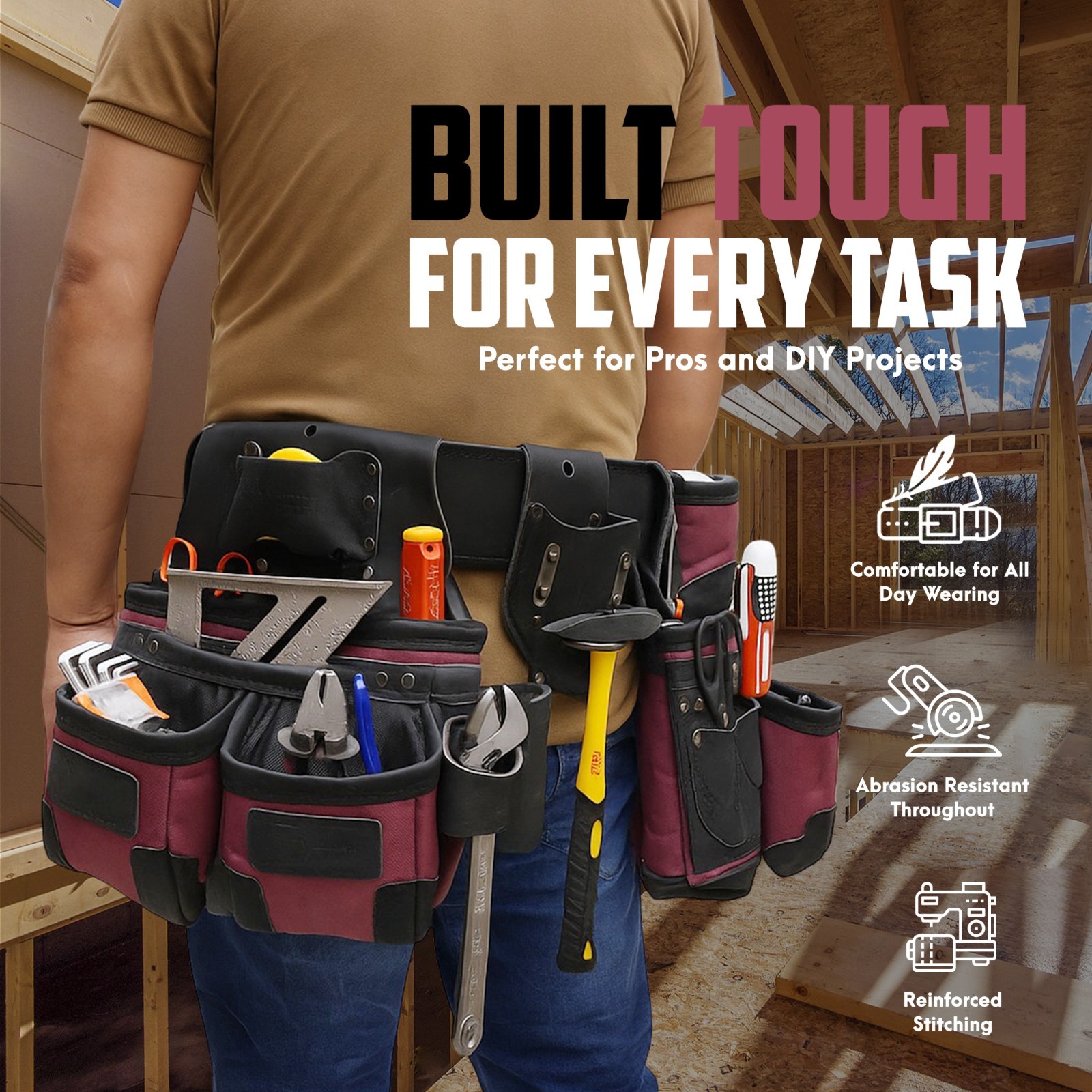 TRUTUCH Nylon and Leather Tool Belt with Leather Work Suspender | Construction