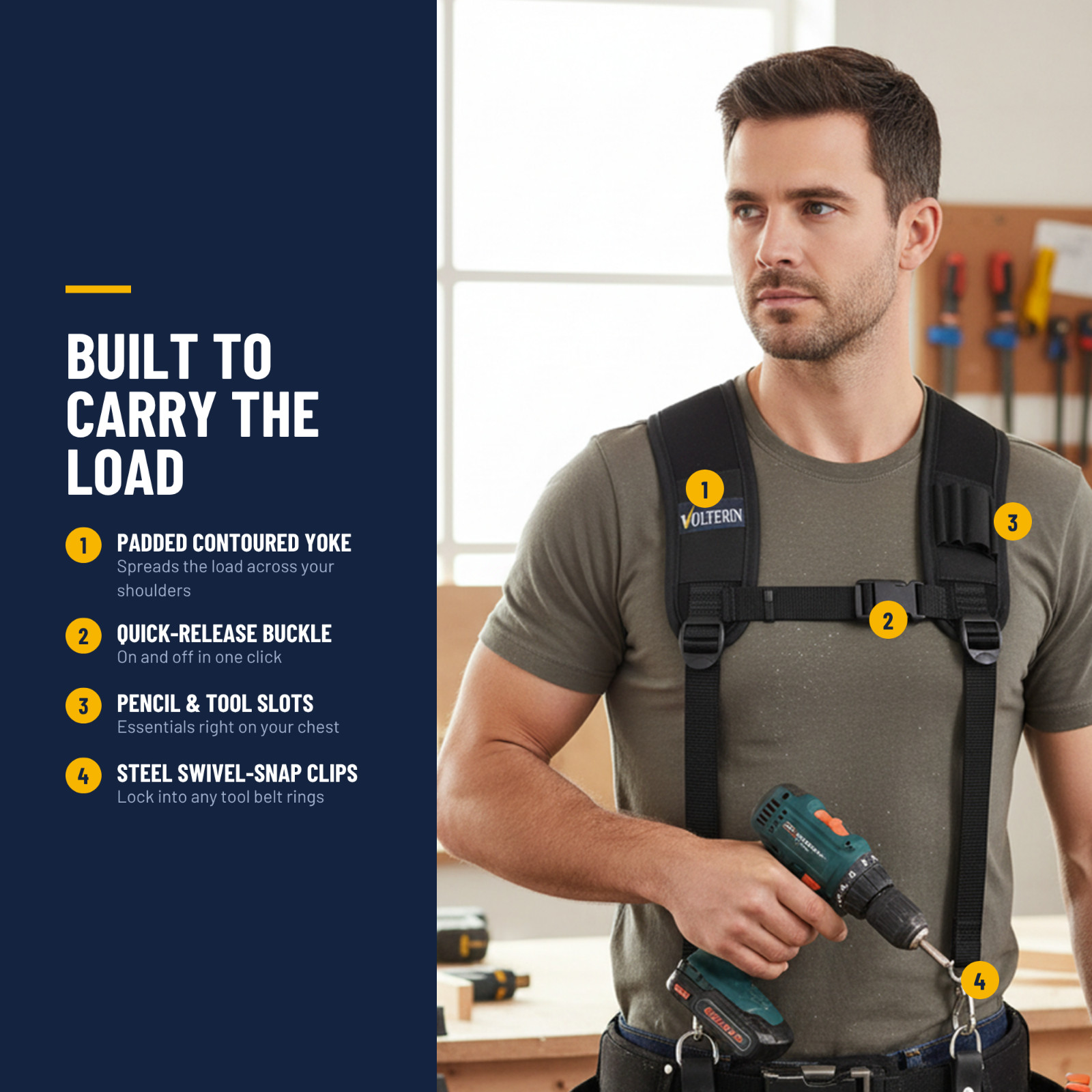 Tool Belt Suspenders for Men, Heavy Duty Padded Nylon Work Suspenders Pocket