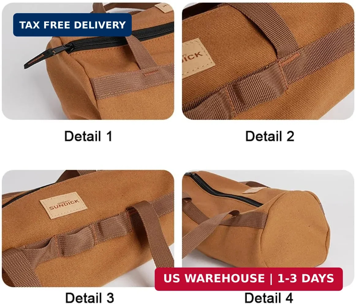 Canvas Tool Storage Bag with Zipper, Khaki | Durable Fabric, Organizer for