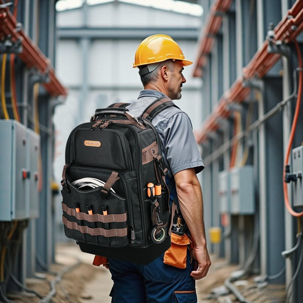 Durable 76-Pocket Tool Backpack with Laptop Compartment for Technicians