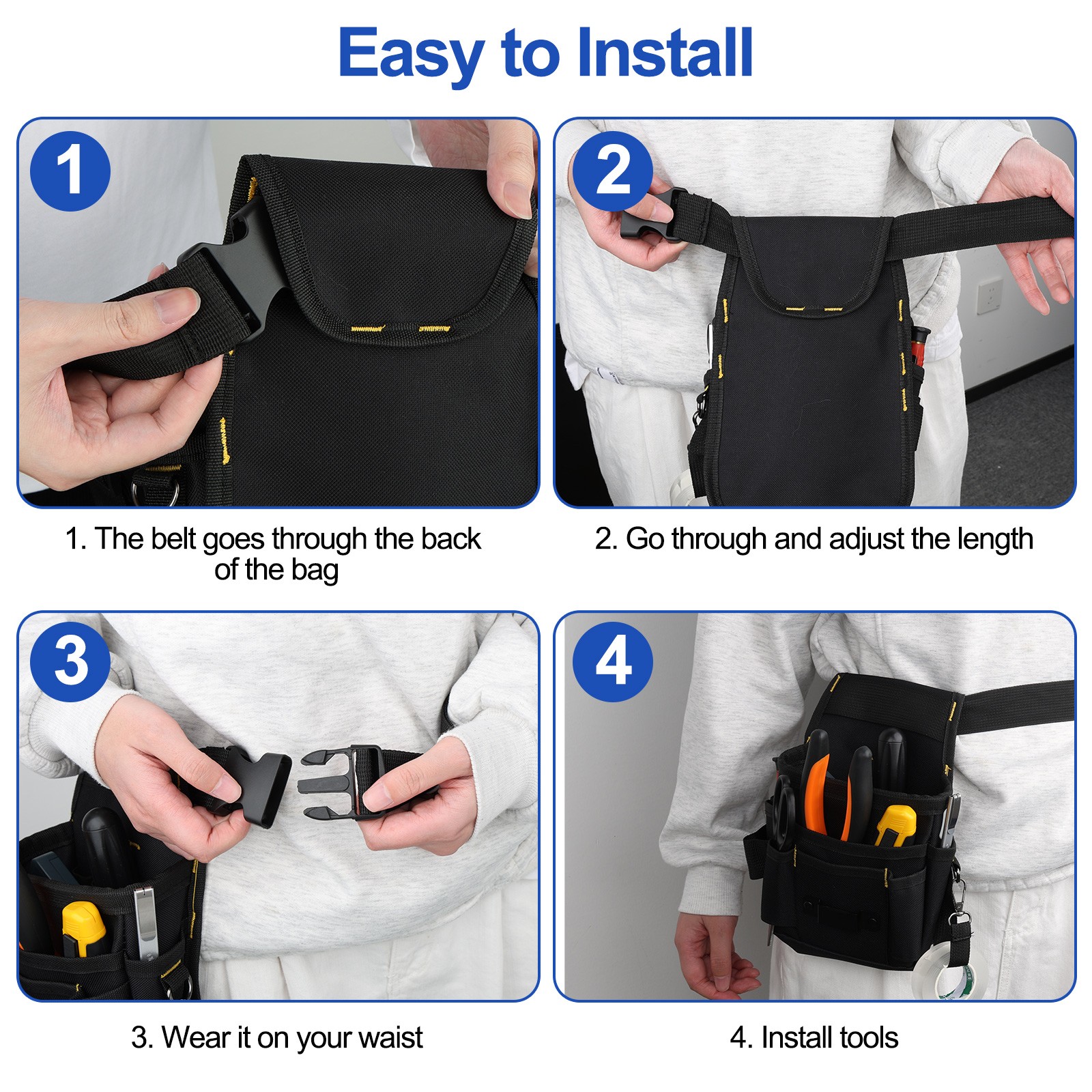 Heavy-Duty 11-Pocket Tool Bag Waist Pouch Adjustable Belt Waterproof Organizer
