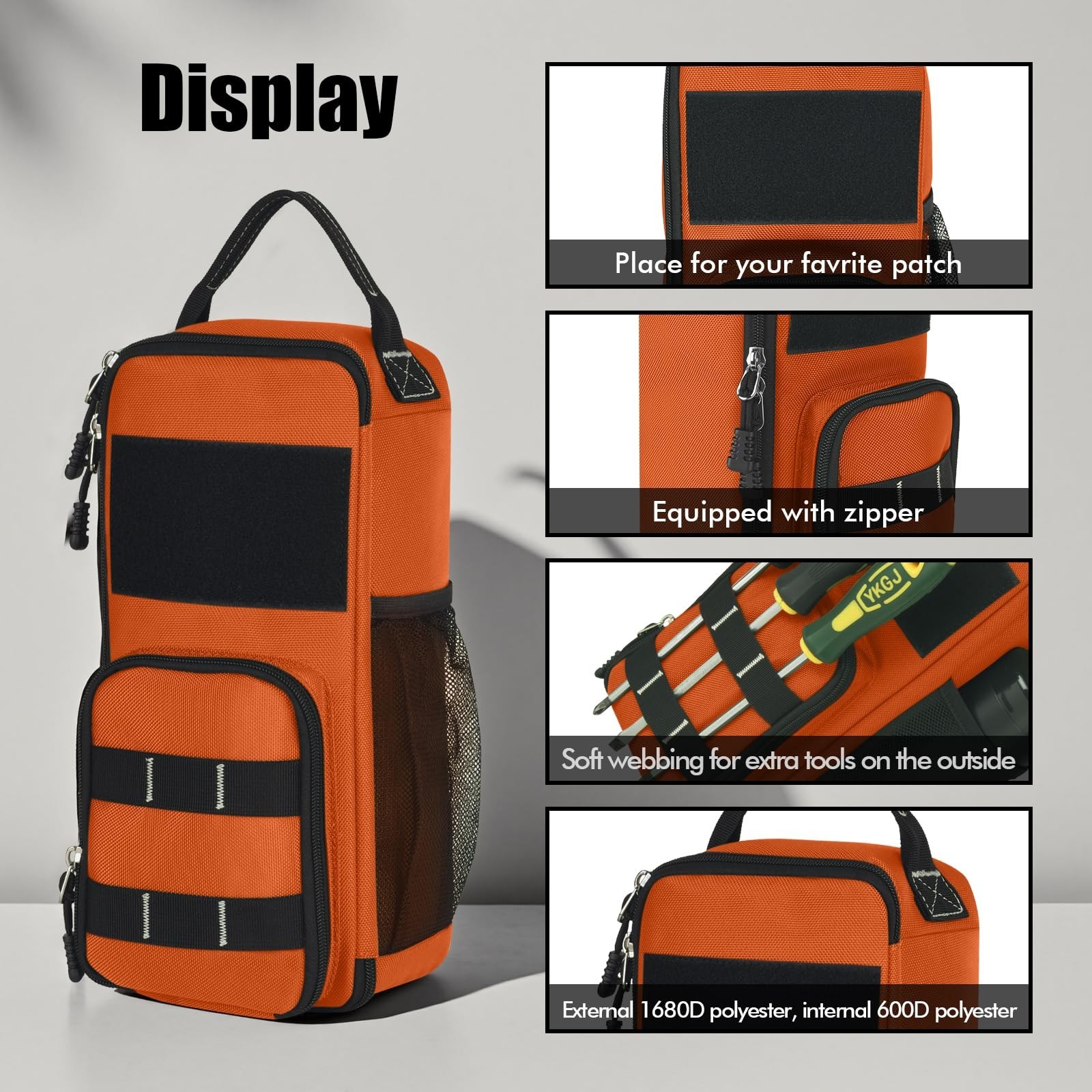LAKE FIRE 12.6″ Heavy Duty Small Tool Bag Pouch Men Multiple Pockets,Orange