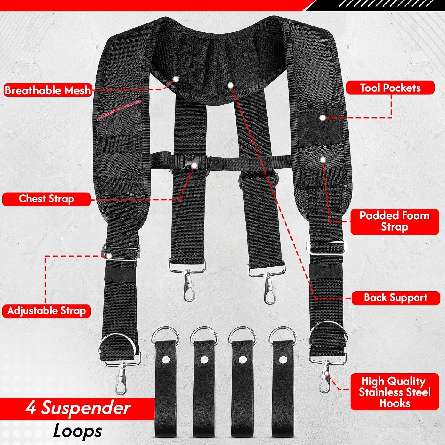 AP Tool Belt Electricians Work Belt with Suspenders 29 Pocket Tool Pouch Bag